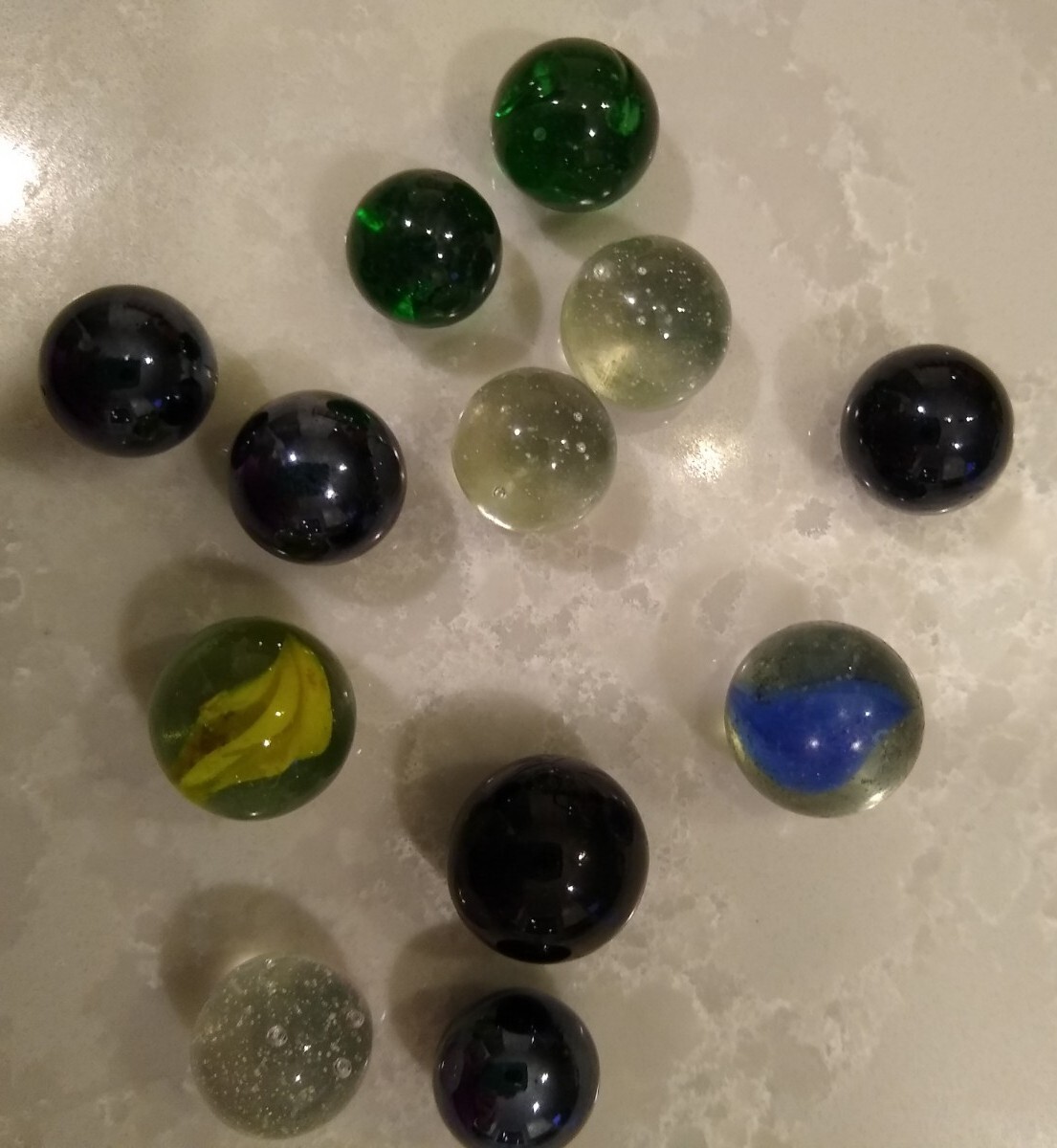 Vintage ? Lot of 82 Marbles Glass Crackle Blue Solid Green Various Sizes