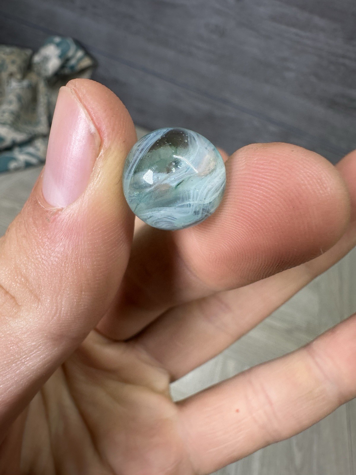 Vintage Center Bubble Swirl Marble Light Blue Bubble Glass Clear Base