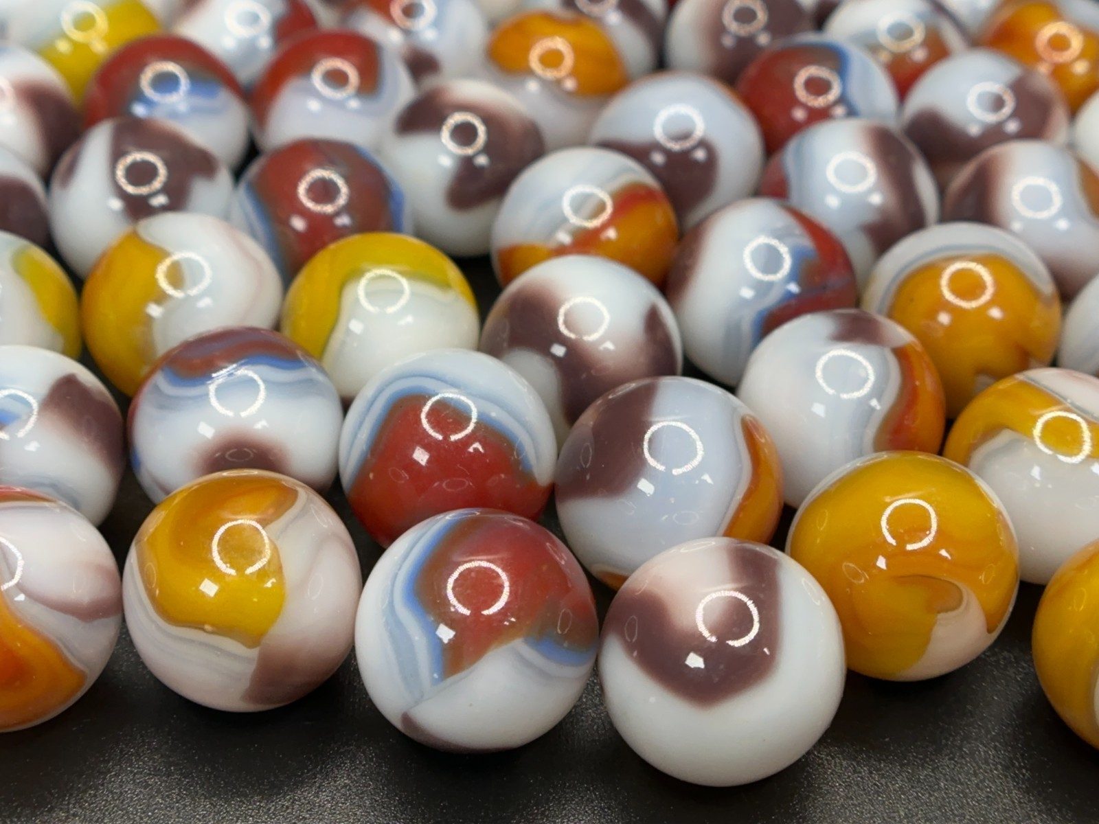(80+) AMAZING Vintage Vitro Agate SAME RUN Fancy Tiger’s Eye Patch Lot 3/4″ MINT
