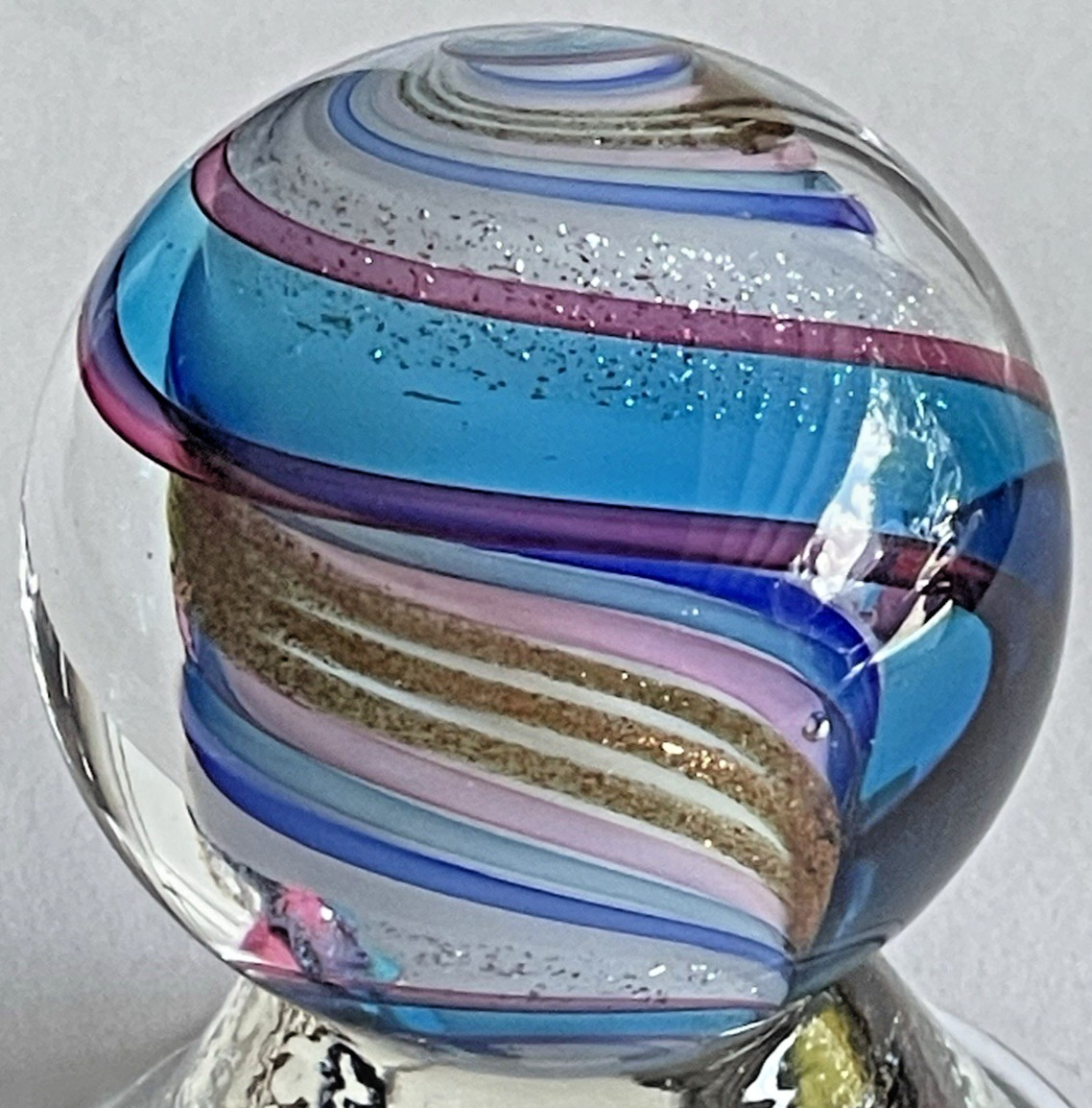 2017 EDDIE SEESE MARBLE HANDMADE GLASS ART 1.45″ DICHROIC SWIRL GOLD SILVER LUTZ