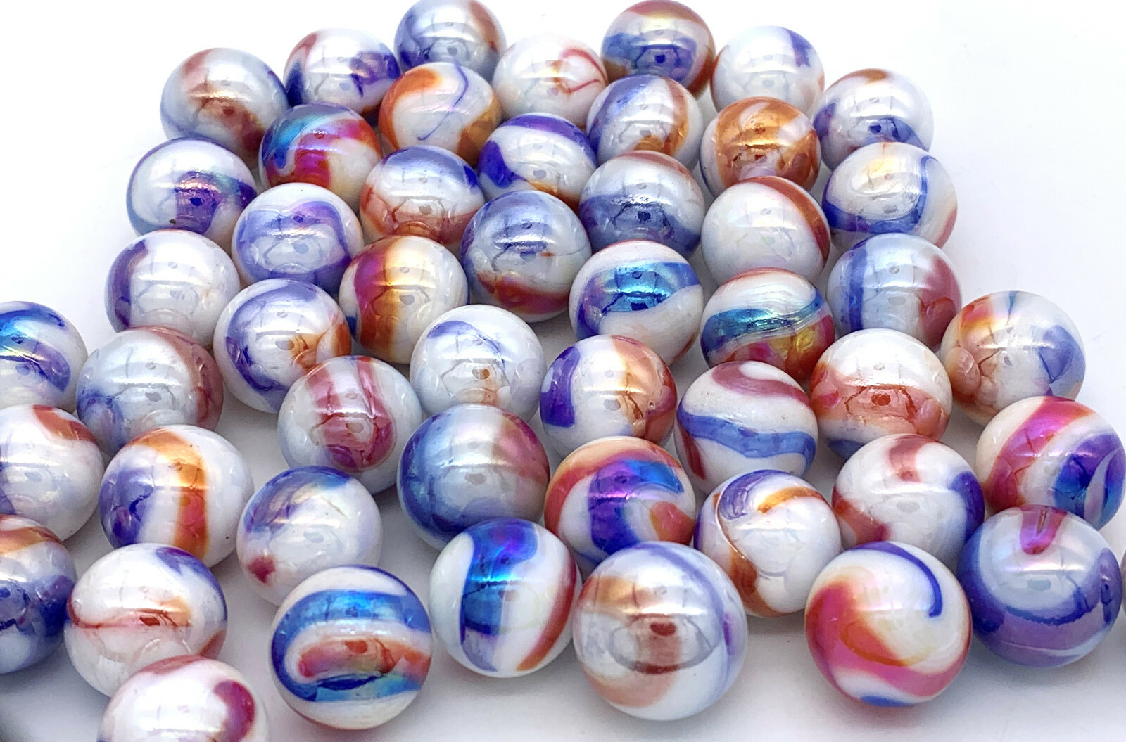 Bulk pk 50 Bozo 16mm Player Glass Marbles 5/8″White Red Blue Iridescent Vacor