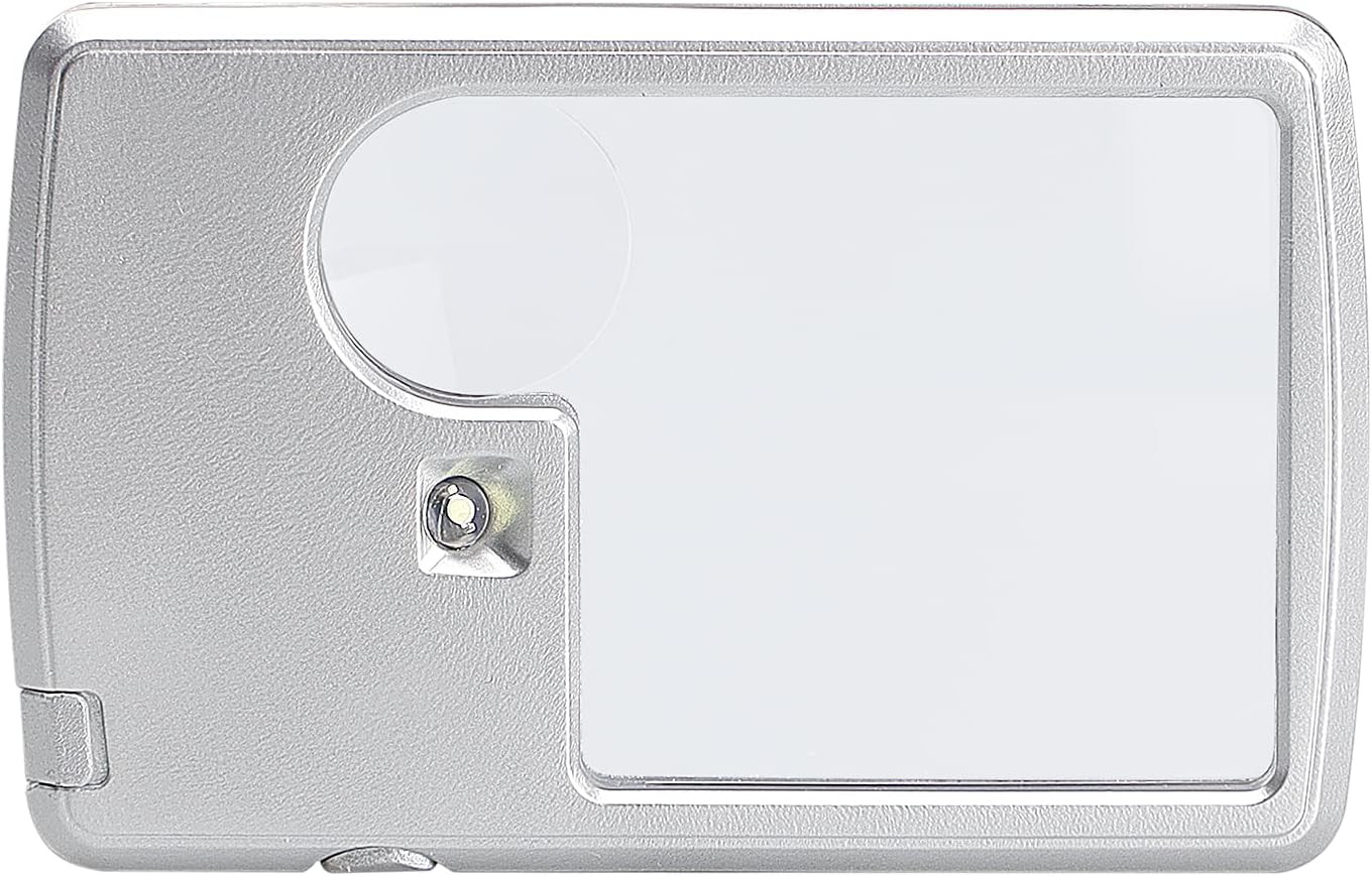 Pocket Magnifying Glass LED Lighted Slide Out Glass Handheld Reading (Silver)