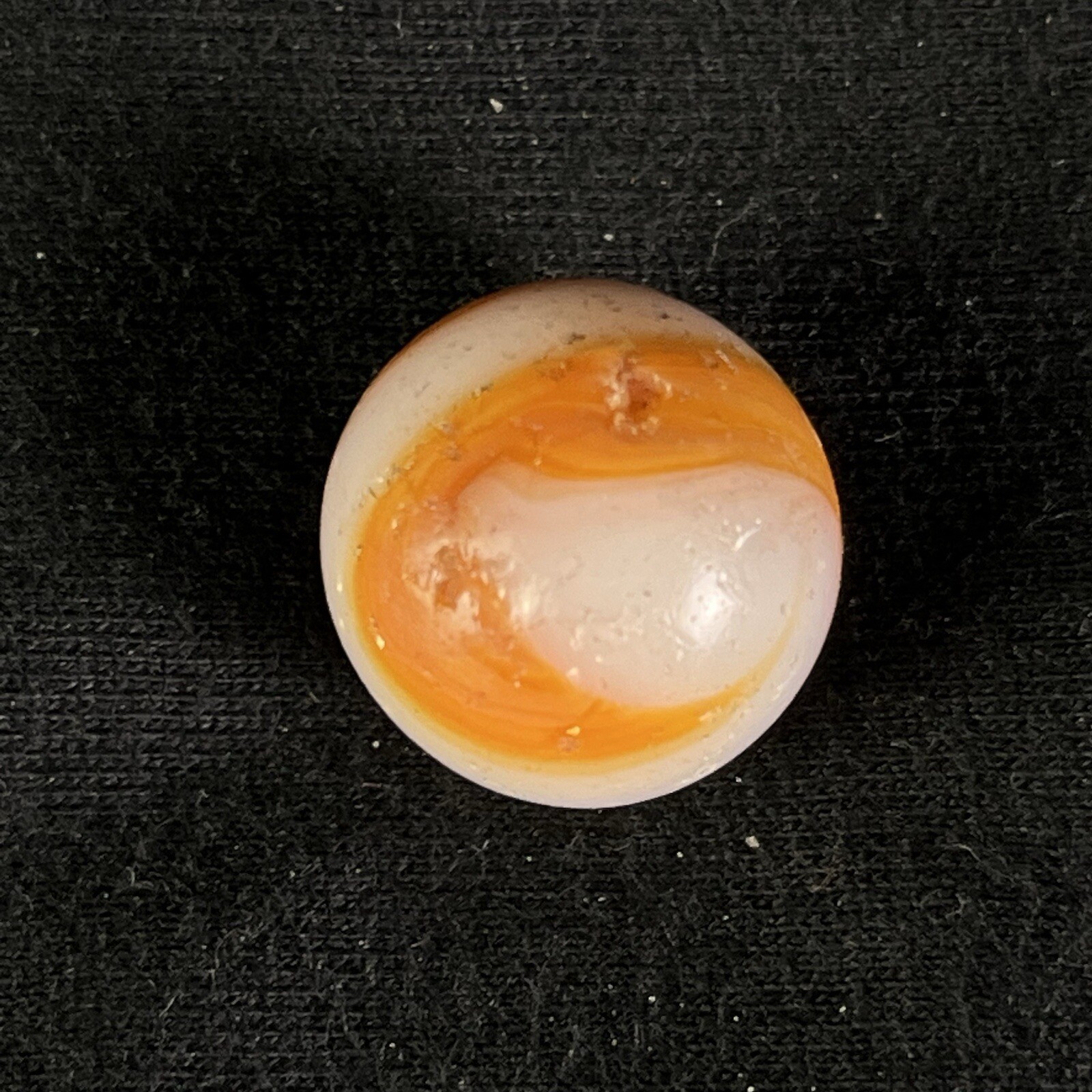 Vintage Akro Agate Peltier Art Swirl Glass Marble .67” Orange White Brown