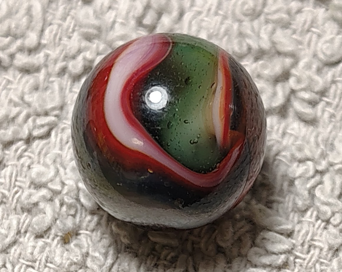Vintage Peltier Glass Marble 0.62″ NLR Muddy Rainbow NM Condition