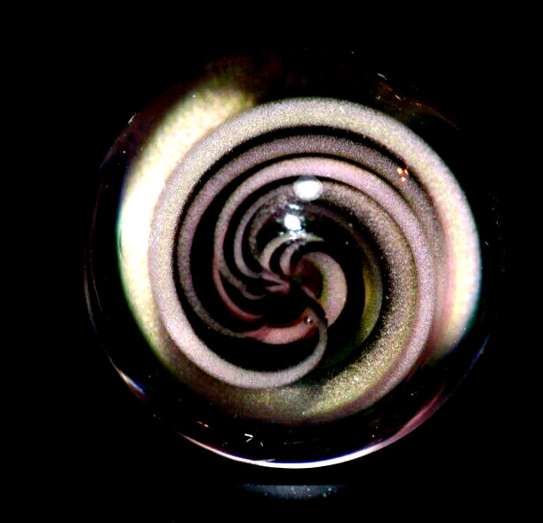 JOSHUA JUSTICE GLASS MARBLE/1.388″-ROSE/GREEN LUTZ BLACKLIGHT TORNADO/NEON GREEN