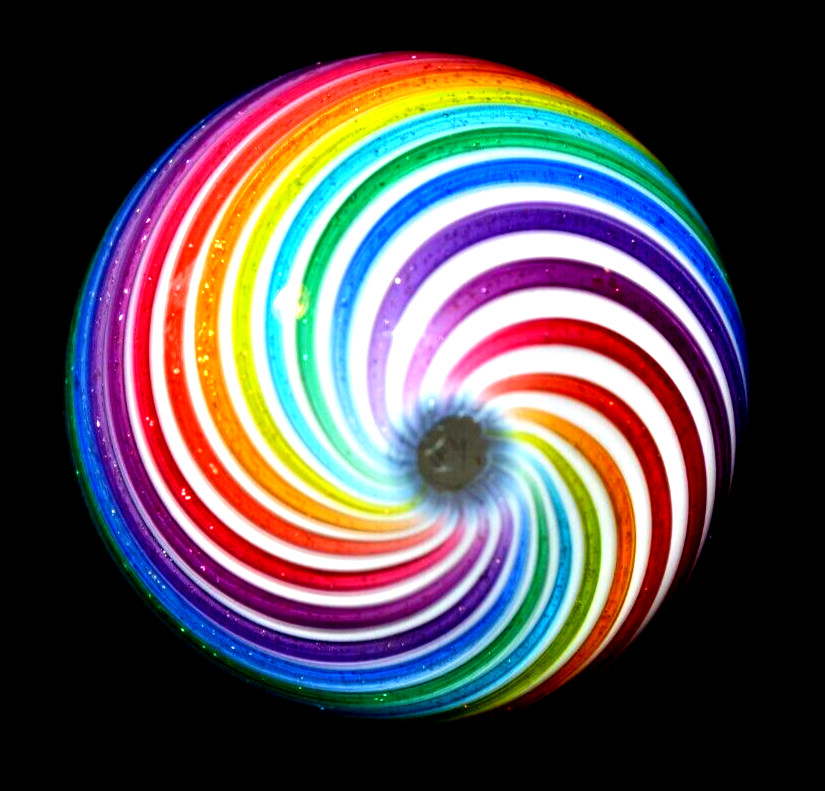 HOT HOUSE GLASS MARBLE/1.626″-TIGHT RAINBOW DICHROIC BANDED SWIRL #153-FAST SHIP