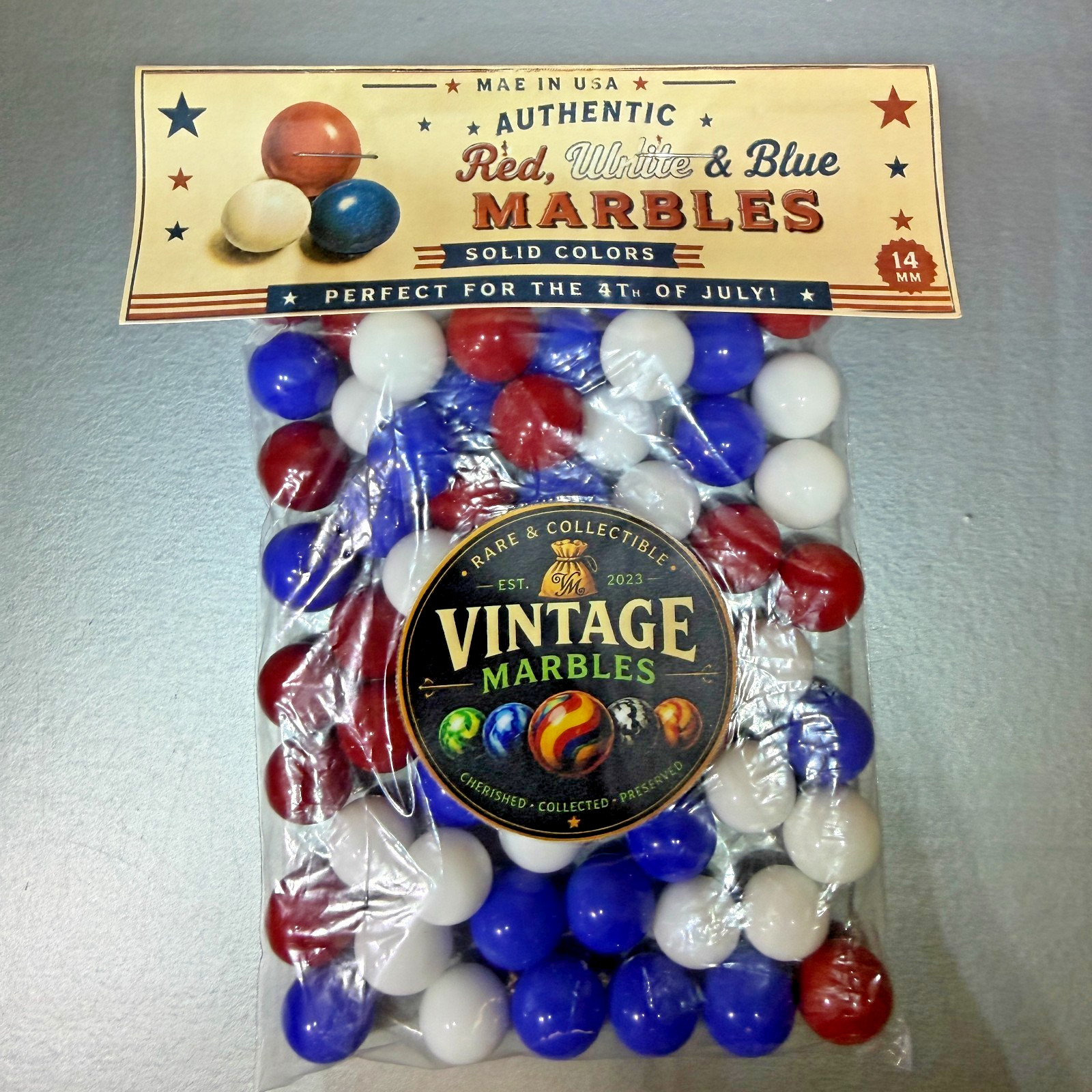Red White Blue Solid Glass Marble Collection 1/2 Pound Lot by Vintage Marbles