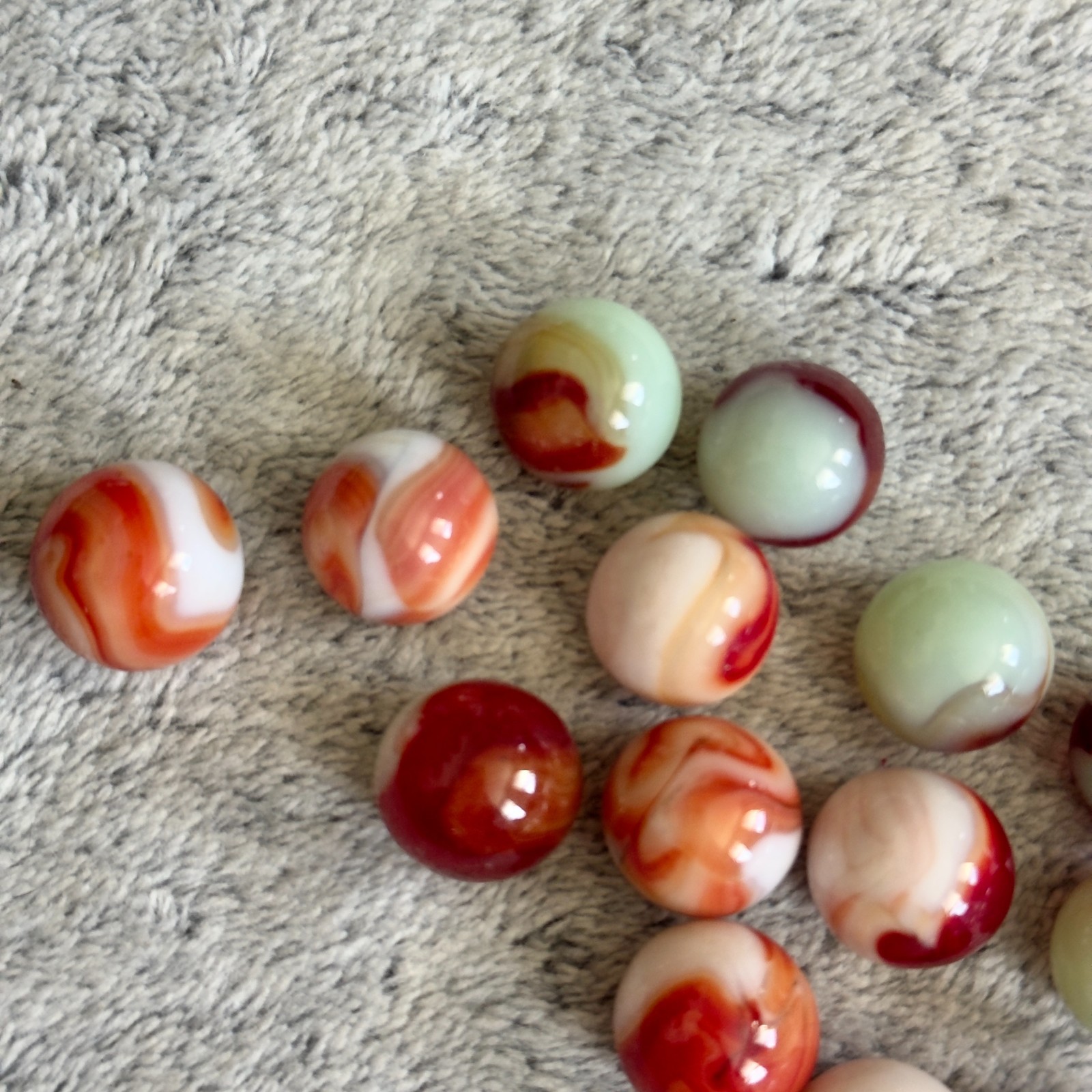 Vintage UV Glow Glass Marbles Opaque Red Orange Tones Lot of 14