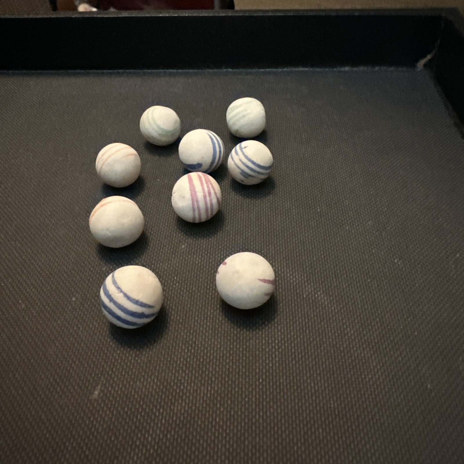 Old Lot of 9 German China Marbles Unglazed Helix Lined
