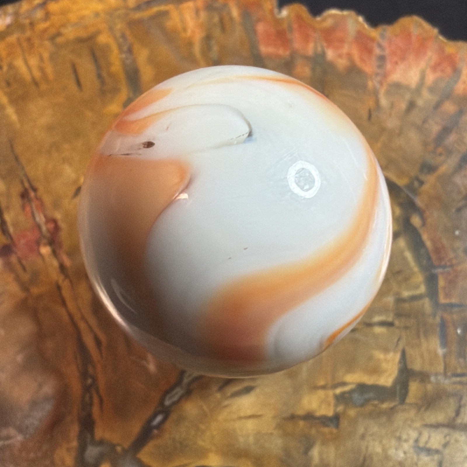 Vtg CAC Christensen Agate Co. Electric Orange Flame Tip Swirl Shooter 23/32-.718