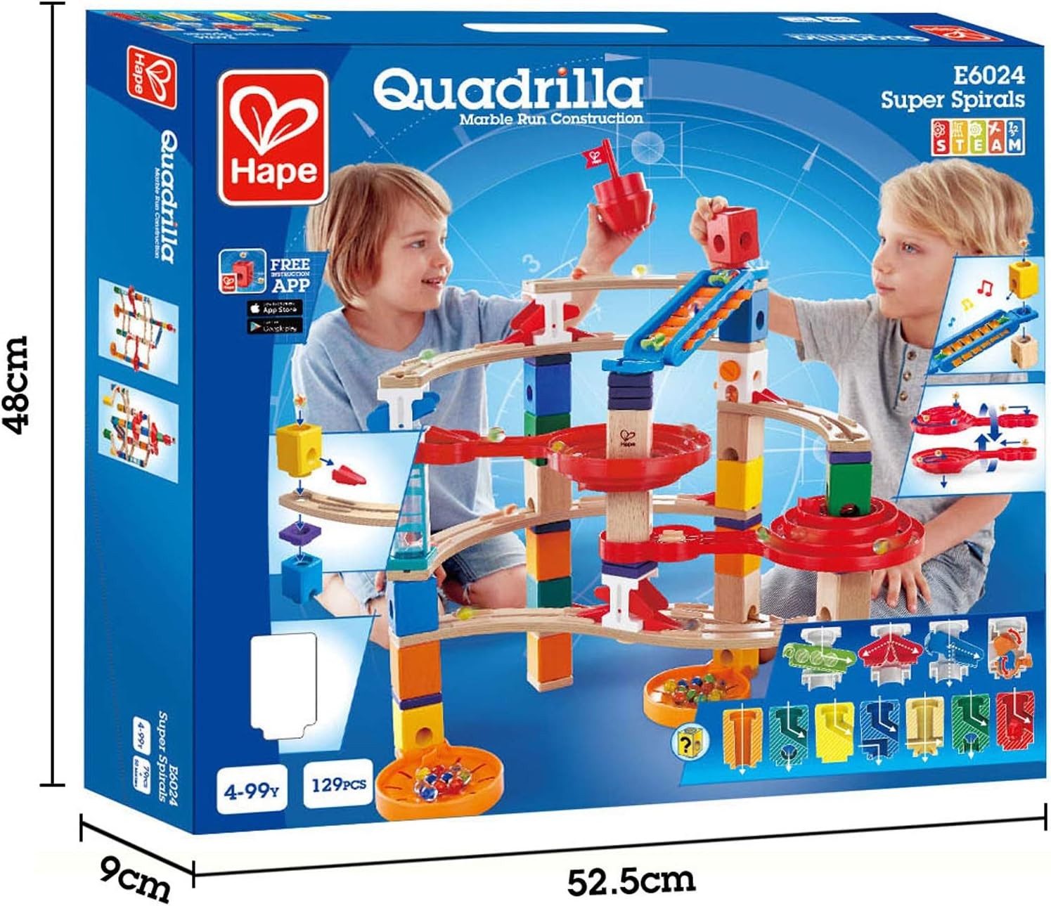 Hape Wooden Quadrilla Super Spirals Marble Run STEM Toy for Kids 4+ Years