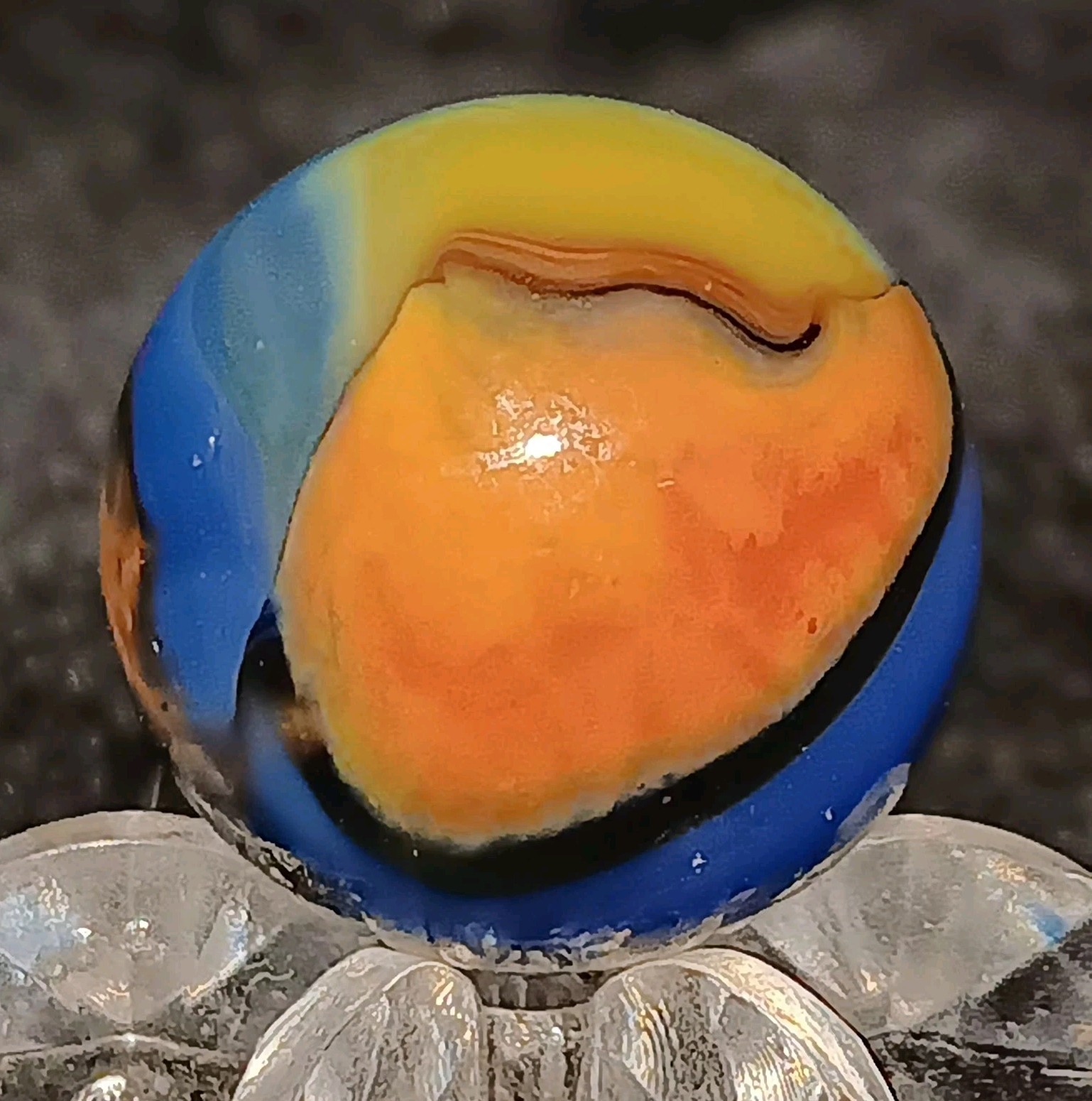 Vintage Pelter Glass Multi-Color Rainbo Marble. 5/8″ Mint(-) Uv. HTF Color Combo
