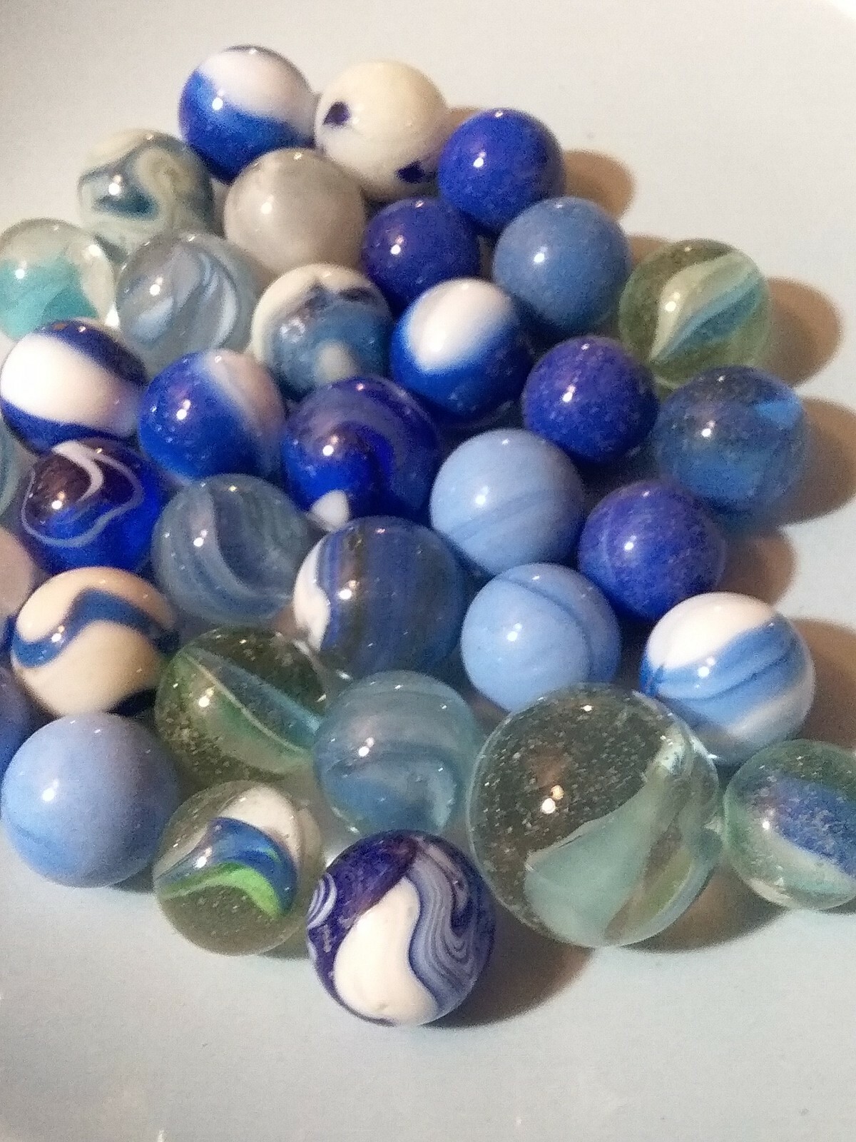 estate lot of vintage marbles cobalt blue white swirl misc unique