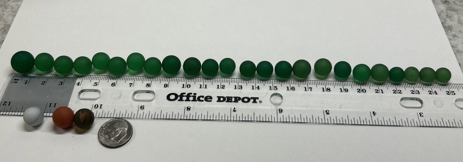 Lot Of 27 Tiny Antique Marble- 24 Green, 1 Orange, 2 Multi **Read