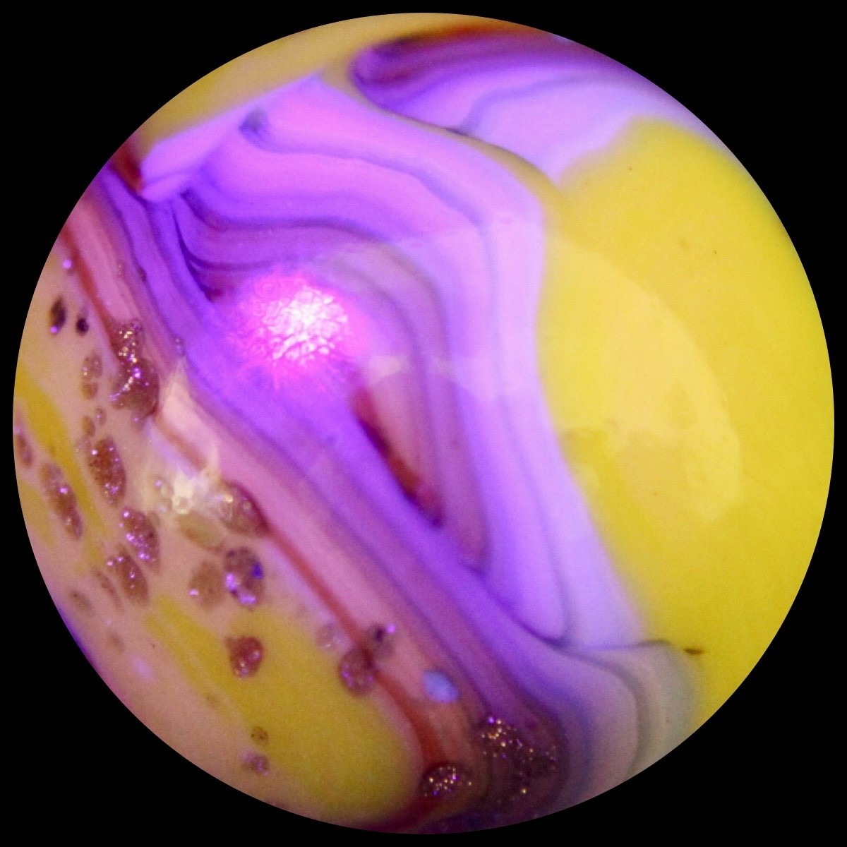 JABO West Virginia Marble Collectors Club Marble: Radioactive Lavender Lutz