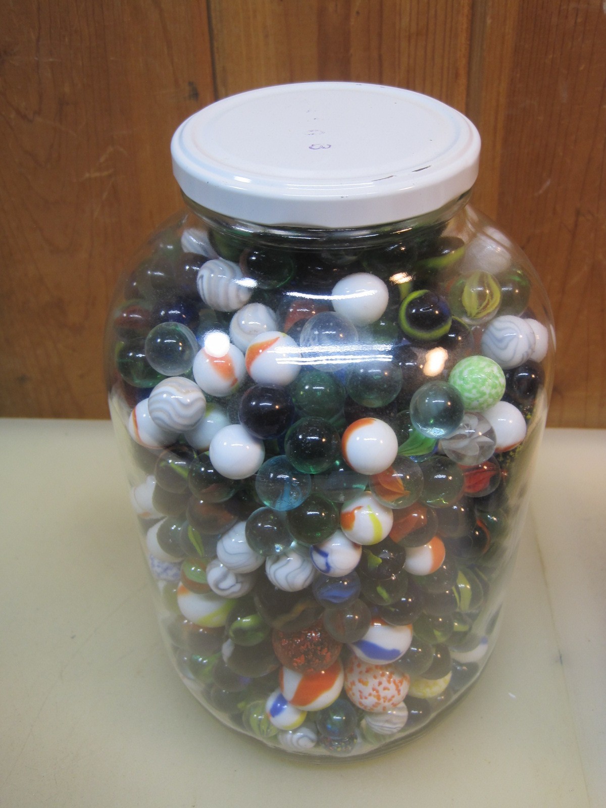 One Gallon Glass Jar Full of 5/8″ & 1″ Glass Marbles B8723