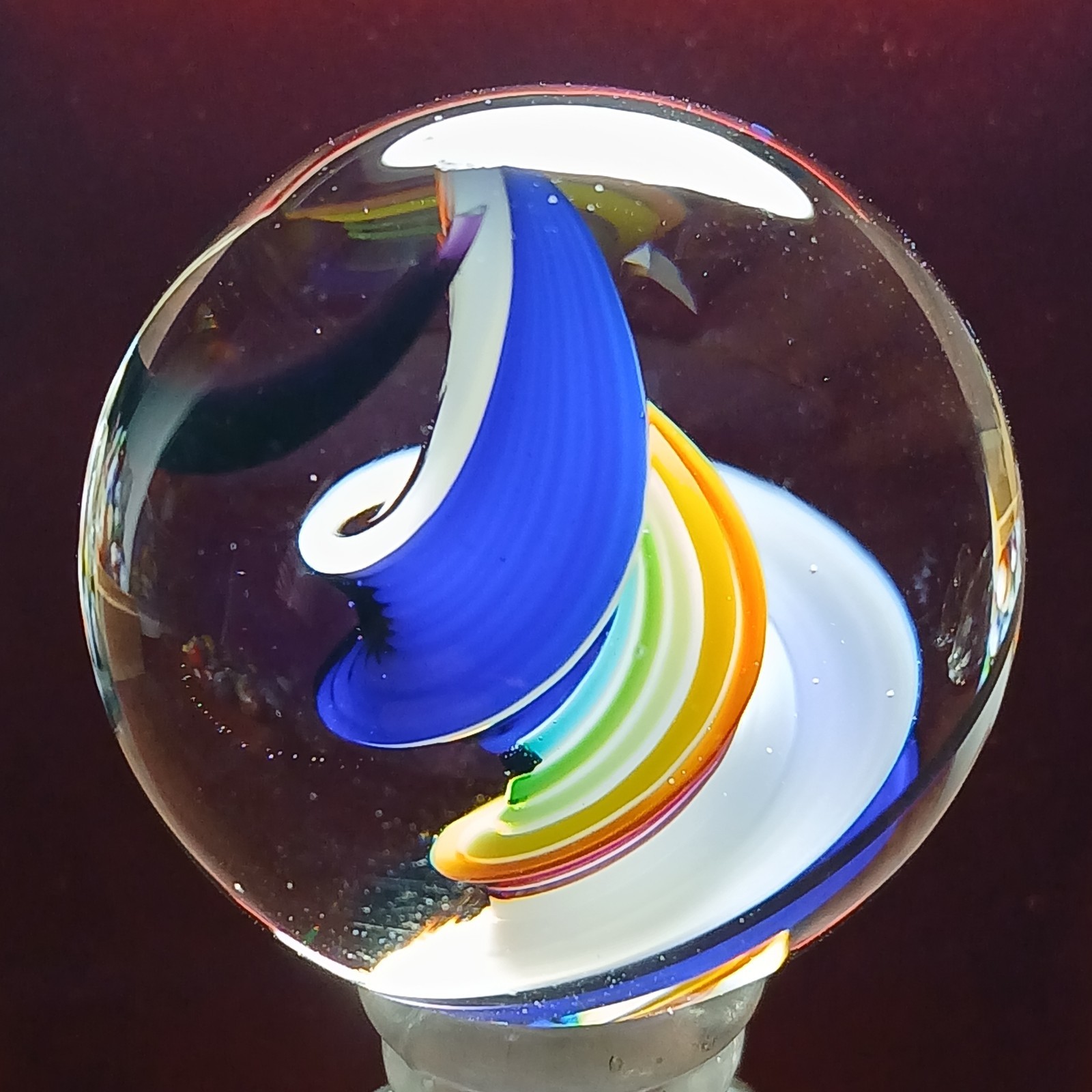 Mint *1 3/8″* Rainbow Multi Color Contemporary Swirl Marble! Fantastic. C Pics