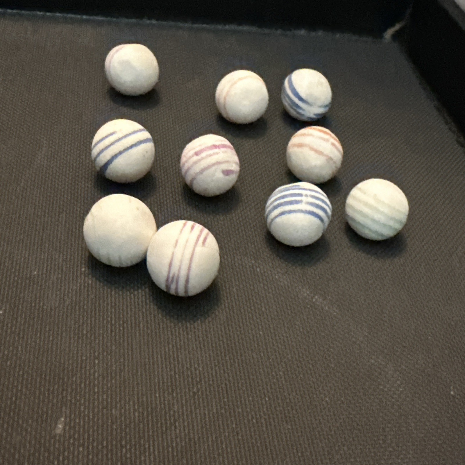 Old Lot of 10 Antique German China Marbles Unglazed Helix Lined