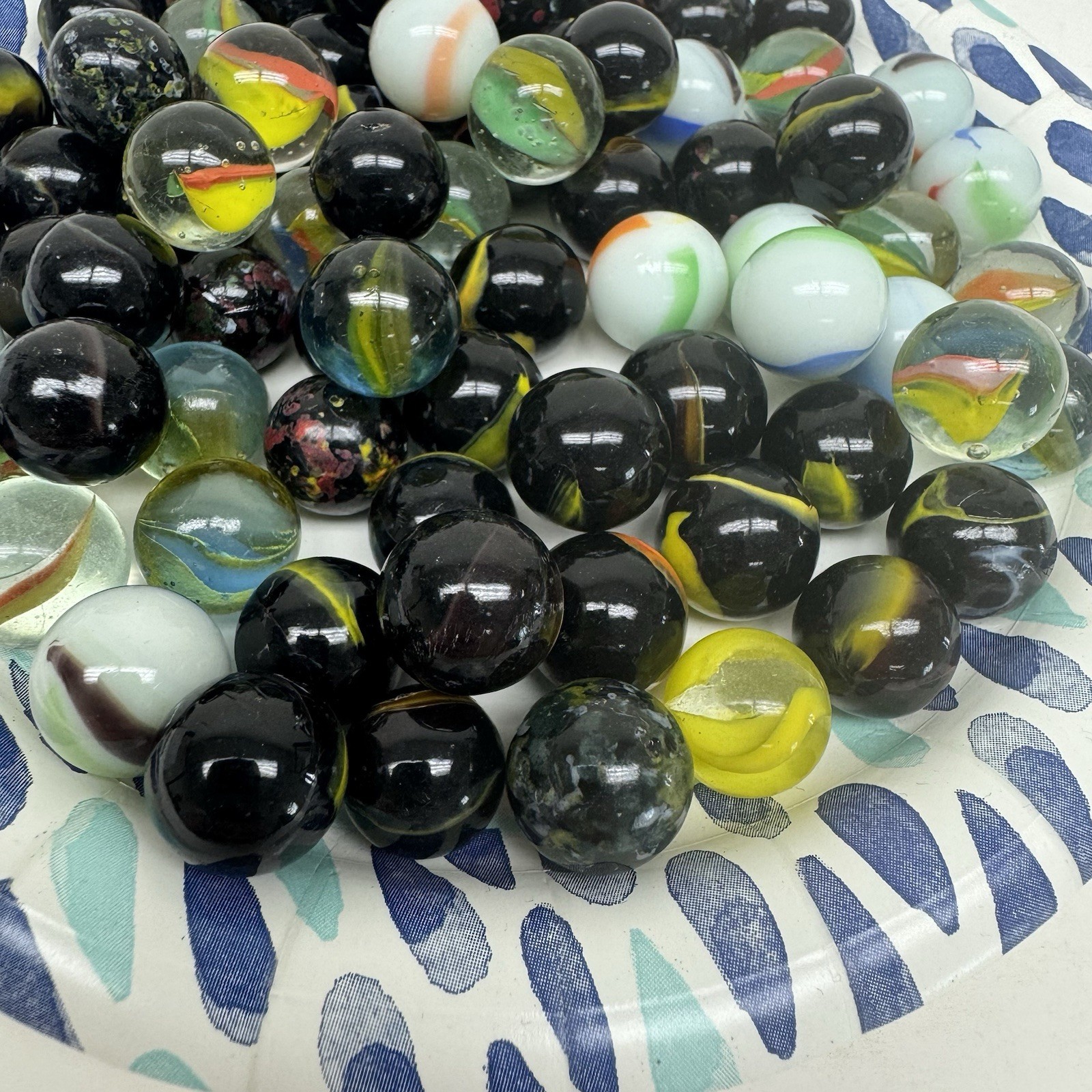 Vtg Lot Of 80 Marbles Various Colors & Types & Age