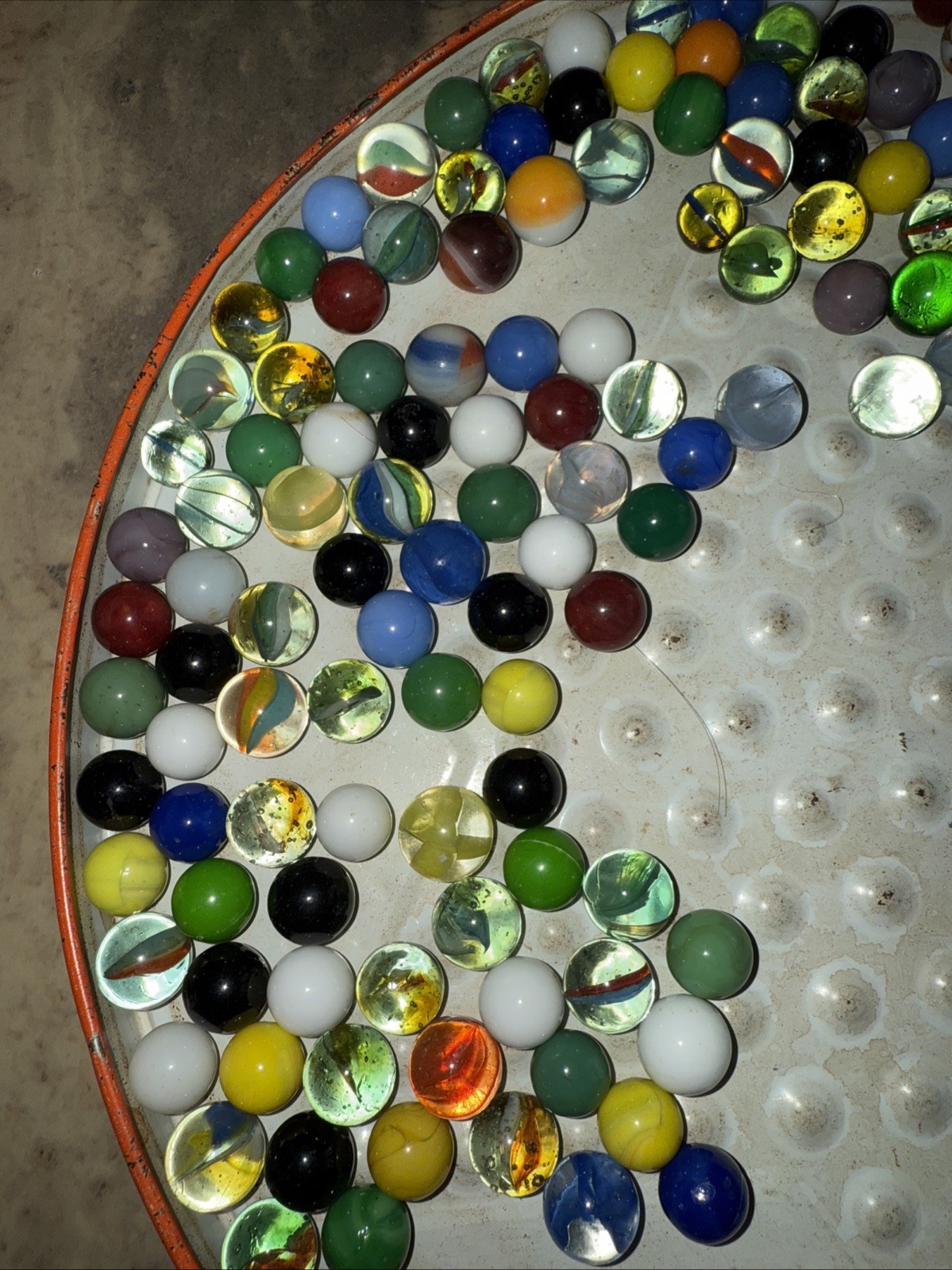 Lot of 186 Vtg Glass Marbles Multiple Colors Mini Glass Coffee Pot Used