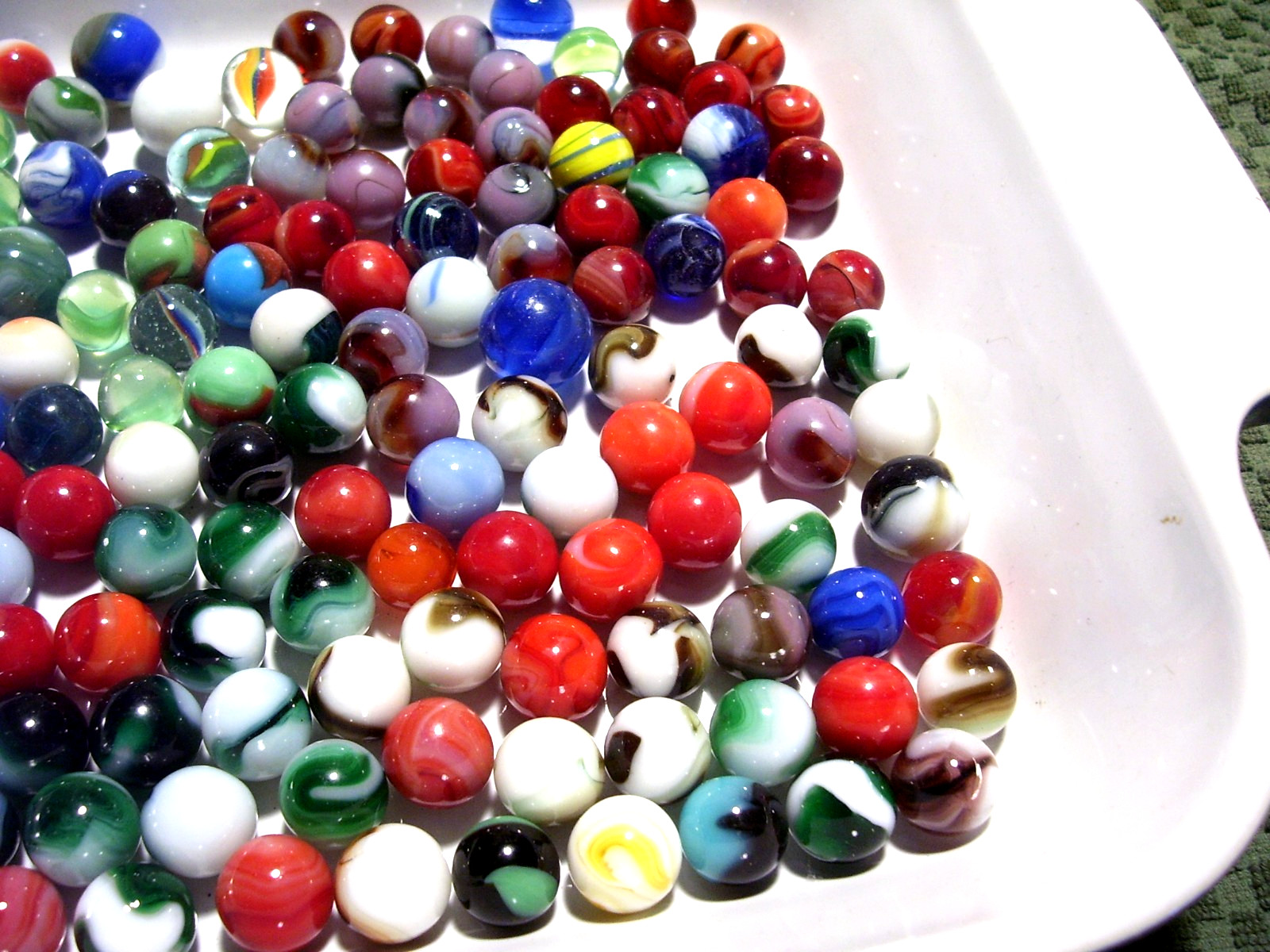 Lot Of 130+ Marbles Glass Blue White Green Yellow Swirl