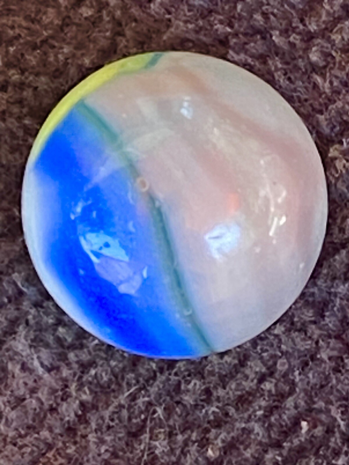 vintage vitro agate marble King Yellow Blue Lavender Patch Swirl 5:8