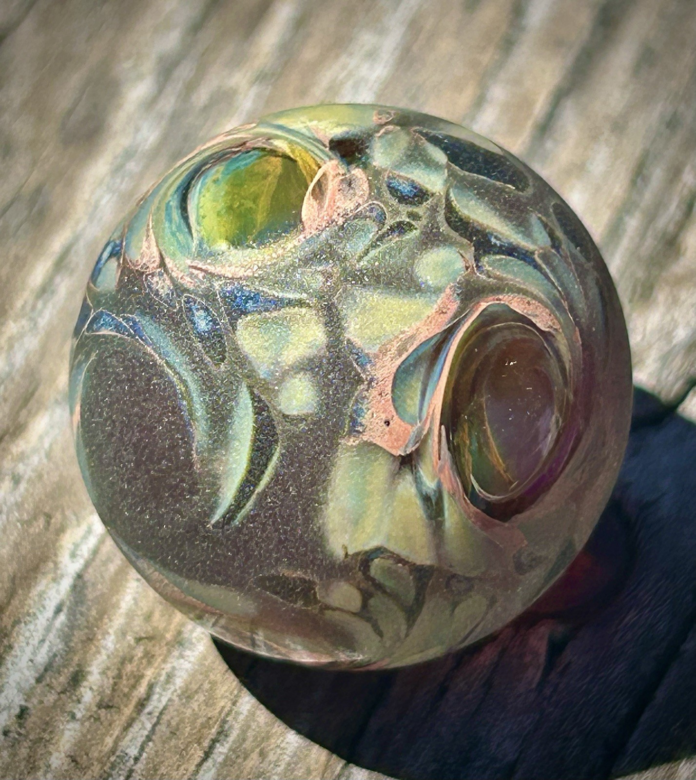 Hand Blown Sand Blasted Frosted Marble Boro Glass Art portal windows planet