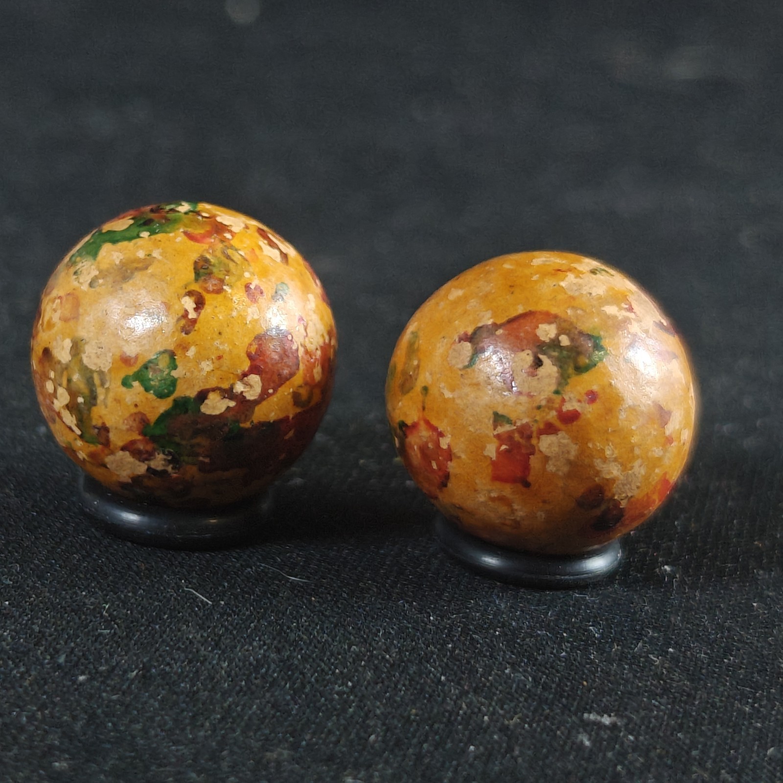 Vintage Marble Lot Of 2 Clay Earthenware Non Glass Painted