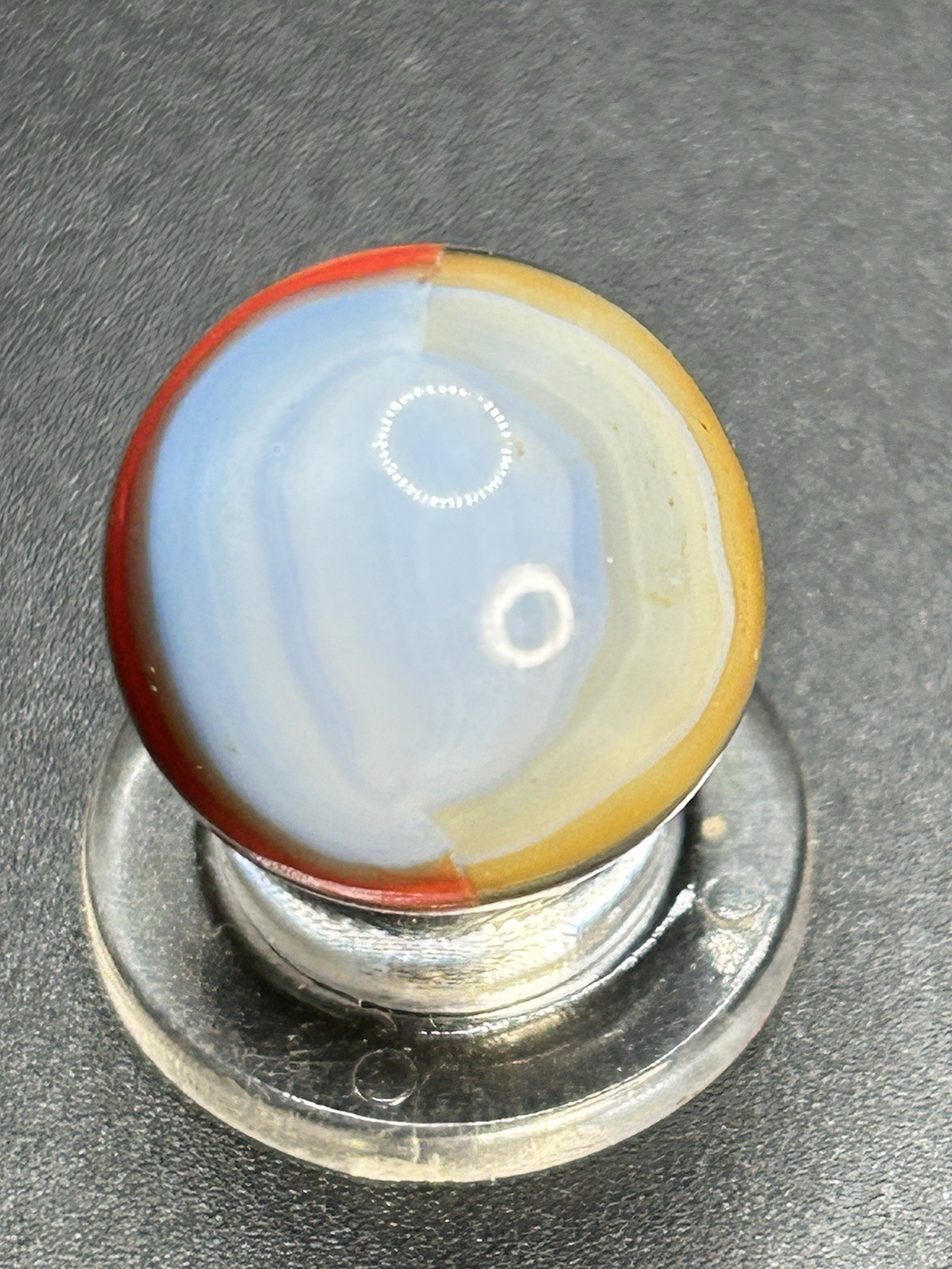 Vintage Marble King Blended St. Mary’s Robin Egg Marble w/Pink 0.629”