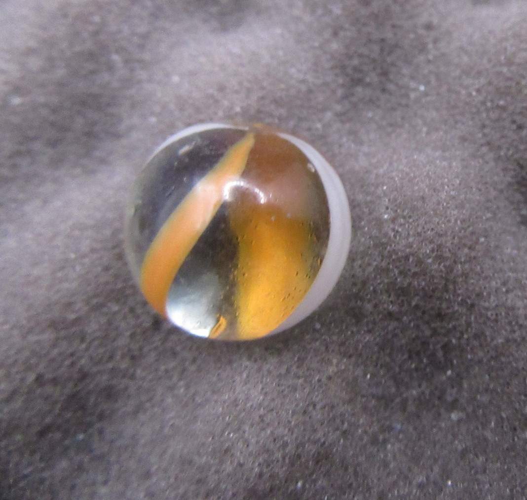 Beautiful Antique CLAM BROTH Marble 11/16″ Orange, White, Clear Hand Made