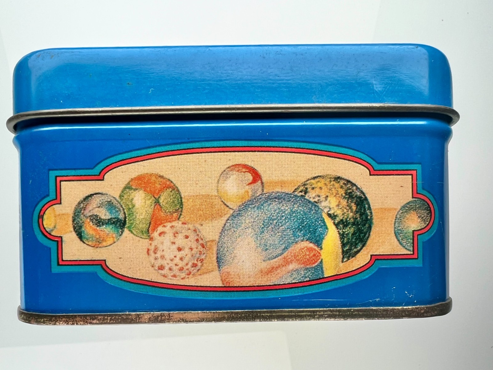 Vacor Mega Marbles Classic Collectible Tin Box Vintage Blue Empty Storage Marble