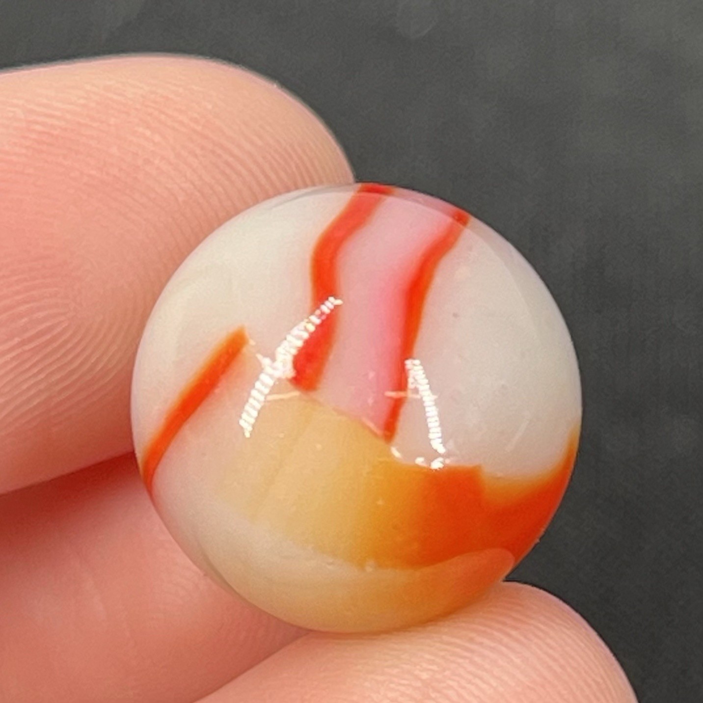 Vintage Glass Marble Christensen Akro Peltier Vitro .6” Orange White Cloudy