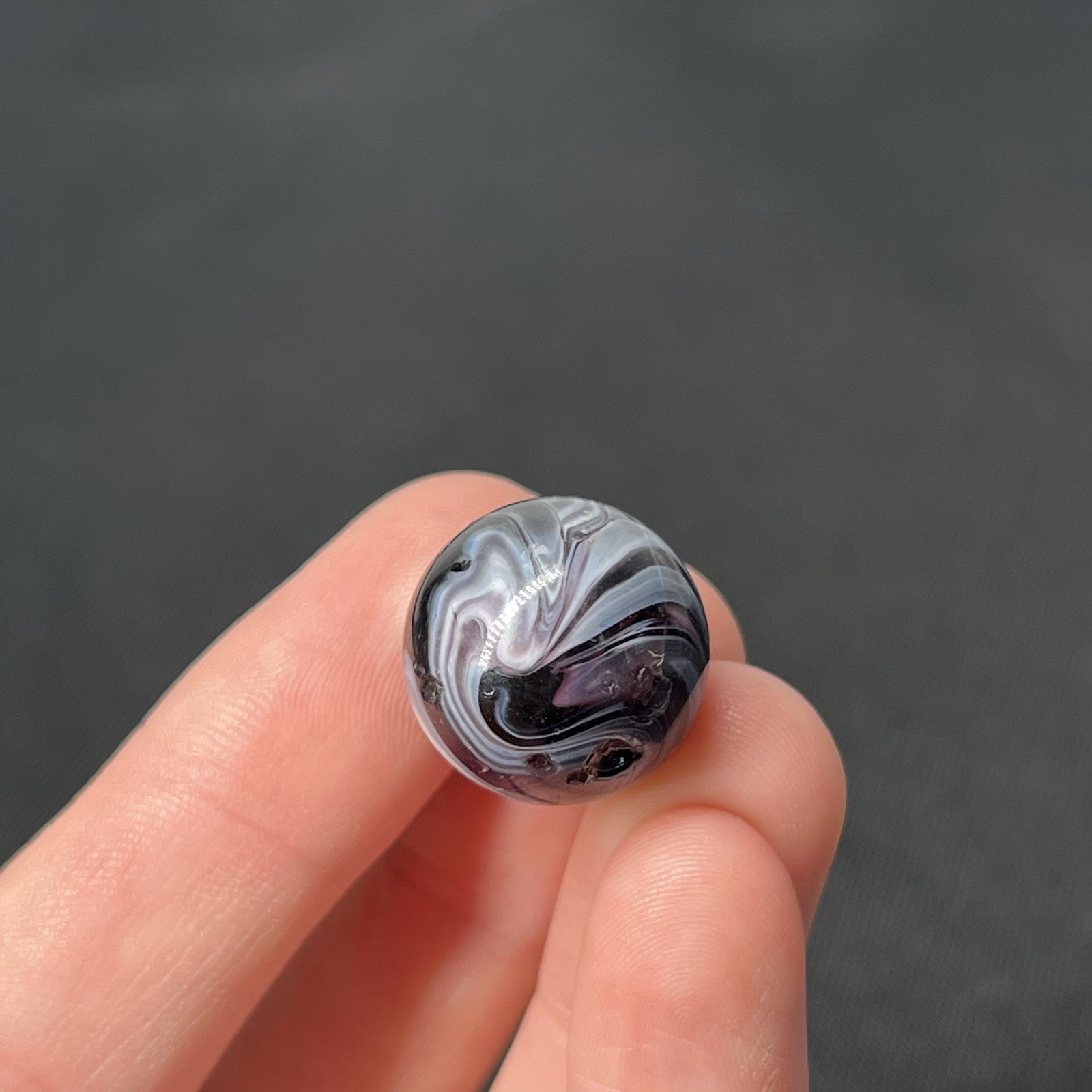 Vintage Glass Swirl Marble Akro Agate Peltier Vitro .7” Black Shadow White Cool!