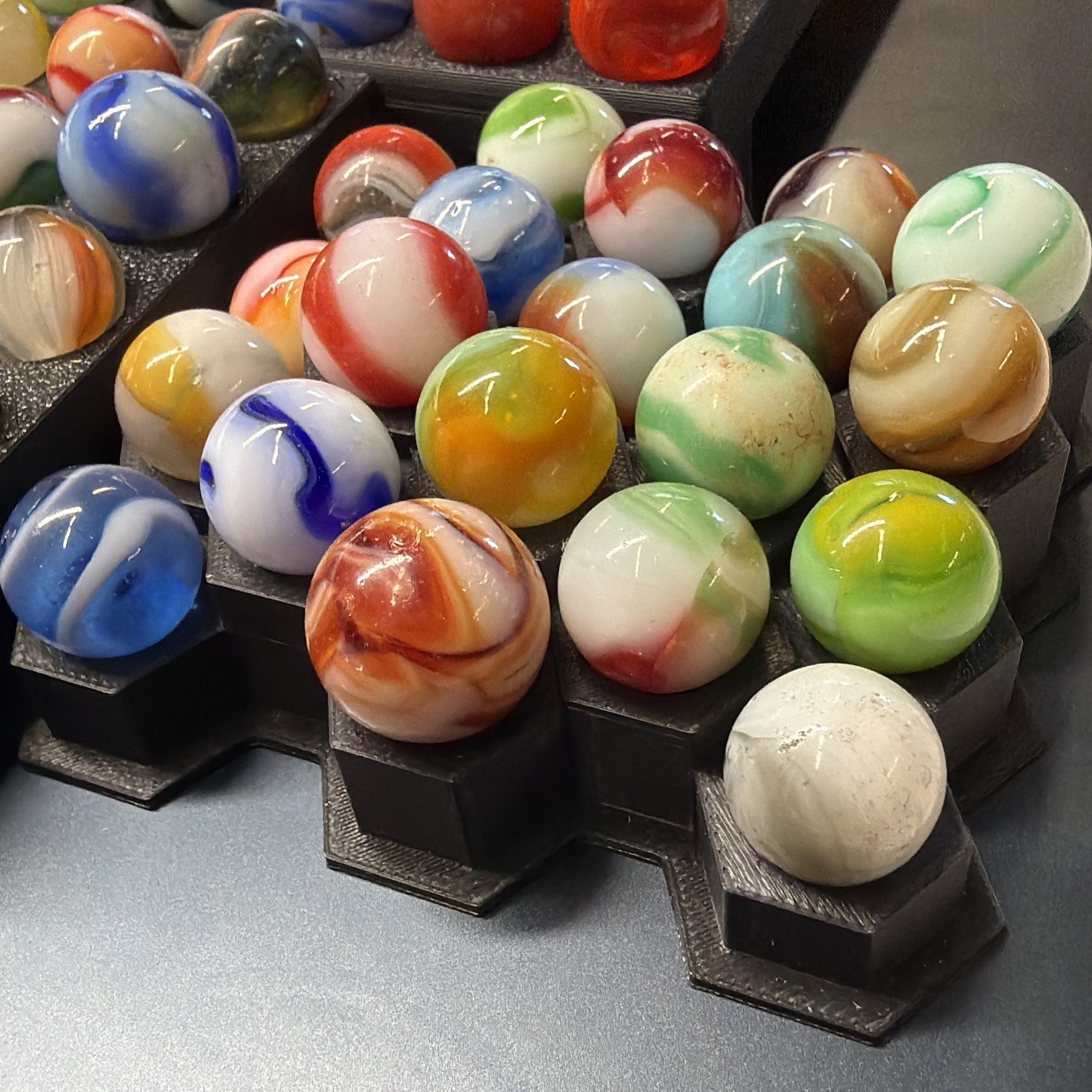 Vintage Glass Marbles Christensen Agate Vitro Akro Patch, King Tri (70 Marbles)