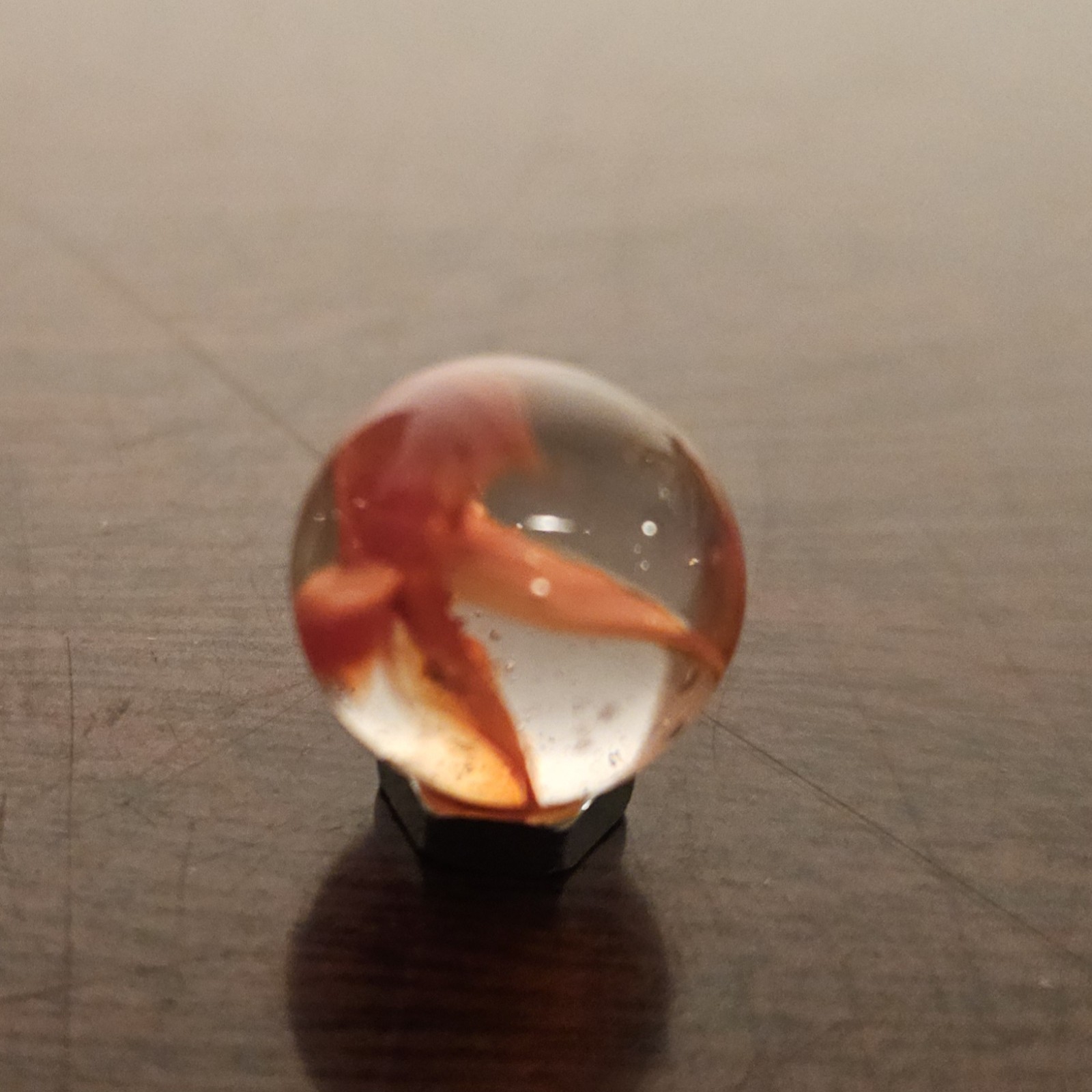 C E Bogard Orange 4- Lobe Floppy Cats Eye Clear Glass .593 Marble