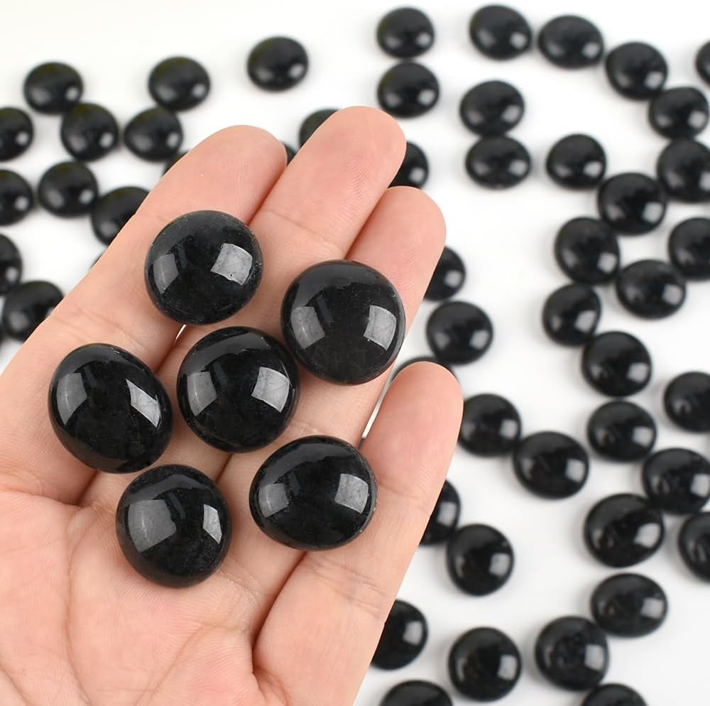 Flat Glass Marbles 1lb, 100PCS Black Flat Gems Glass Beads for Vase Filler Garde