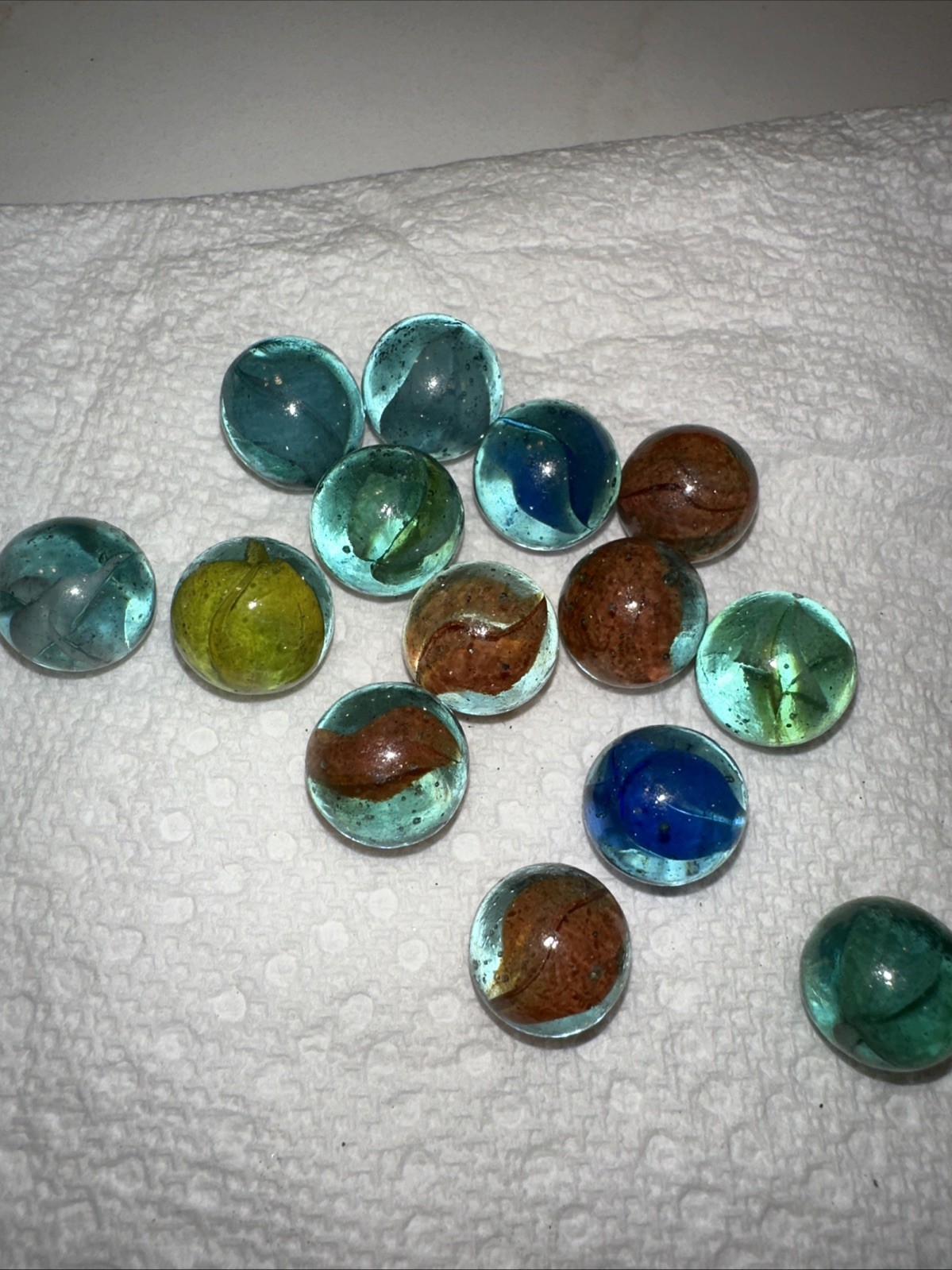 VINTAGE 1950’S? JAPAN 1 BAG Of 14 SUN BRAND CATS EYES GLASS MABLES
