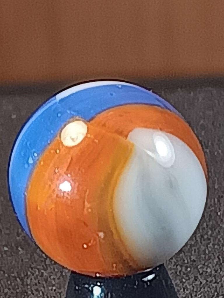 5/8″ Akro Marble King Fiery Orange Red Royal Blue Ribbon GOOD Marble B163