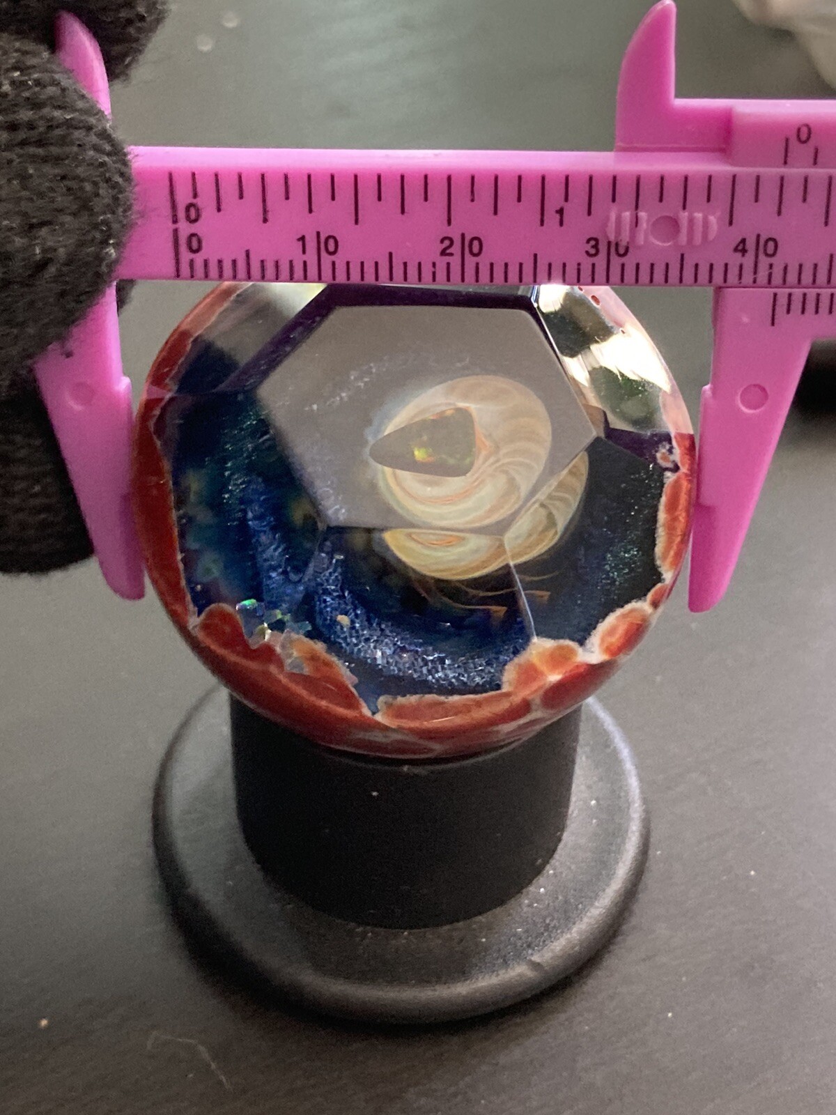 Glass Boro Marble 41mm W/ Opal Stone Hand Made Art Faceted ￼space Sculpture