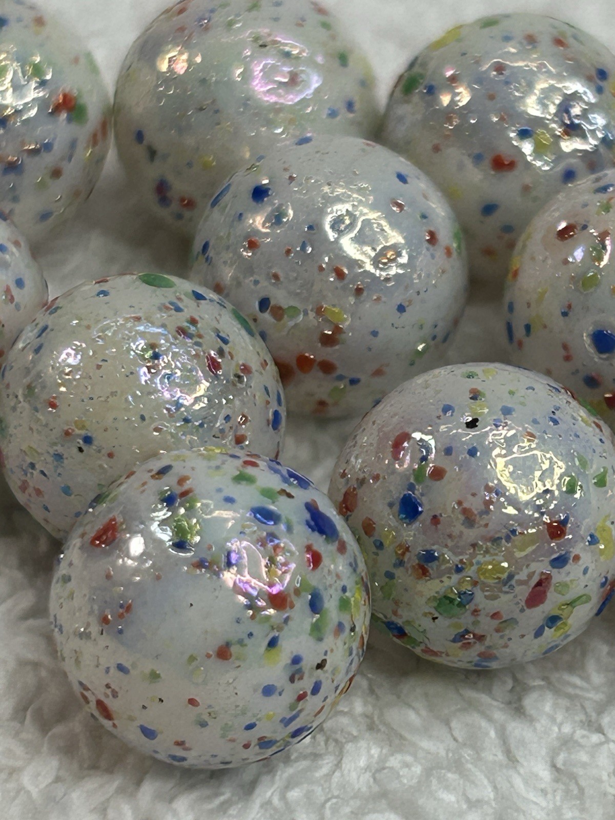 Lot Of 11 Speckled MARBLES Vintage Glass White Confetti .54 Inches