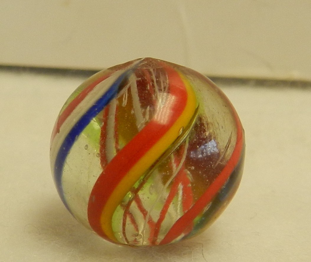 #20539m Rare Red and White Latticino Swirl German Handmade Marble .70 In Mint–