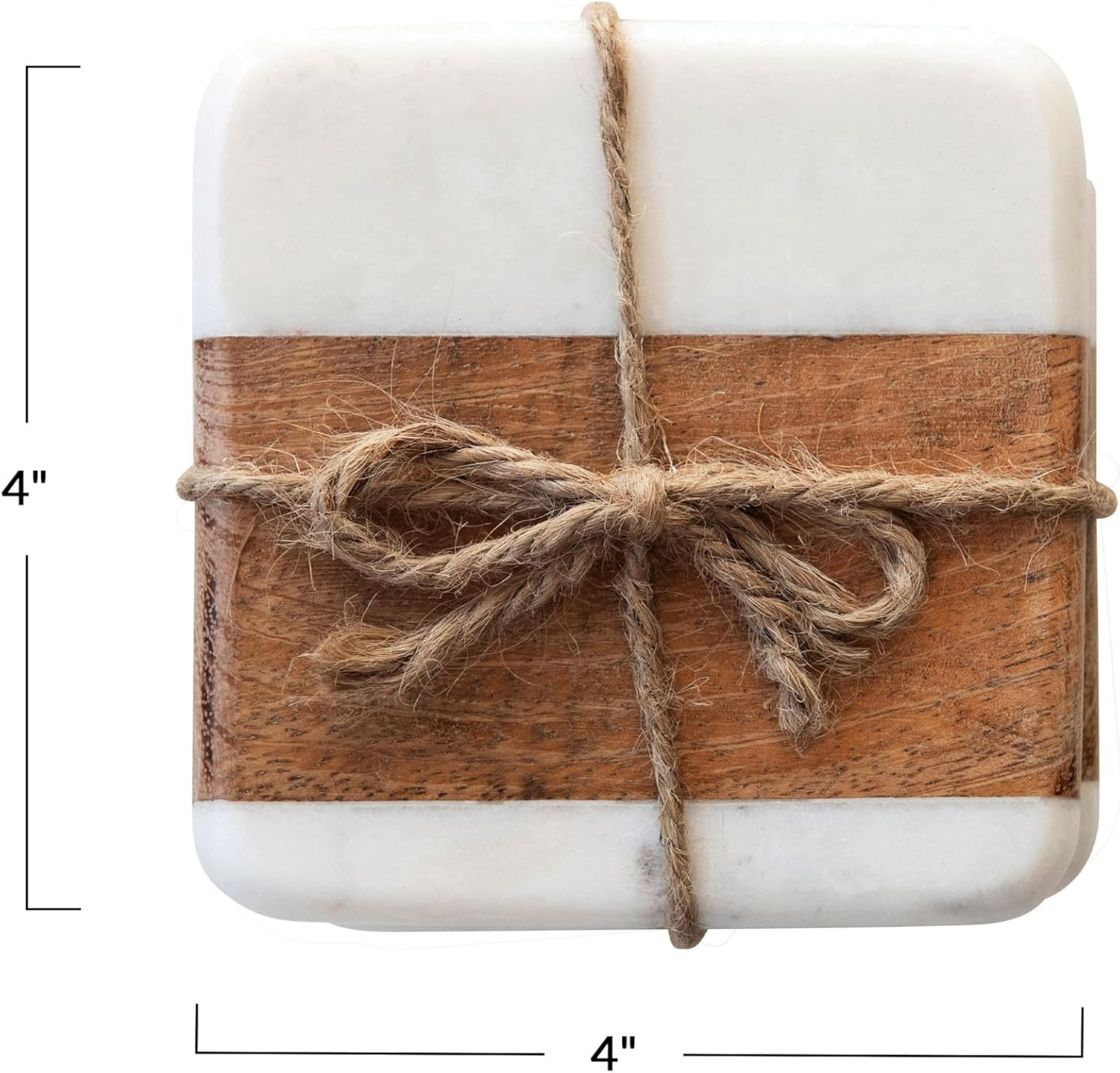 Marble & Acacia Wood Coasters, White & Natural, Set of 4