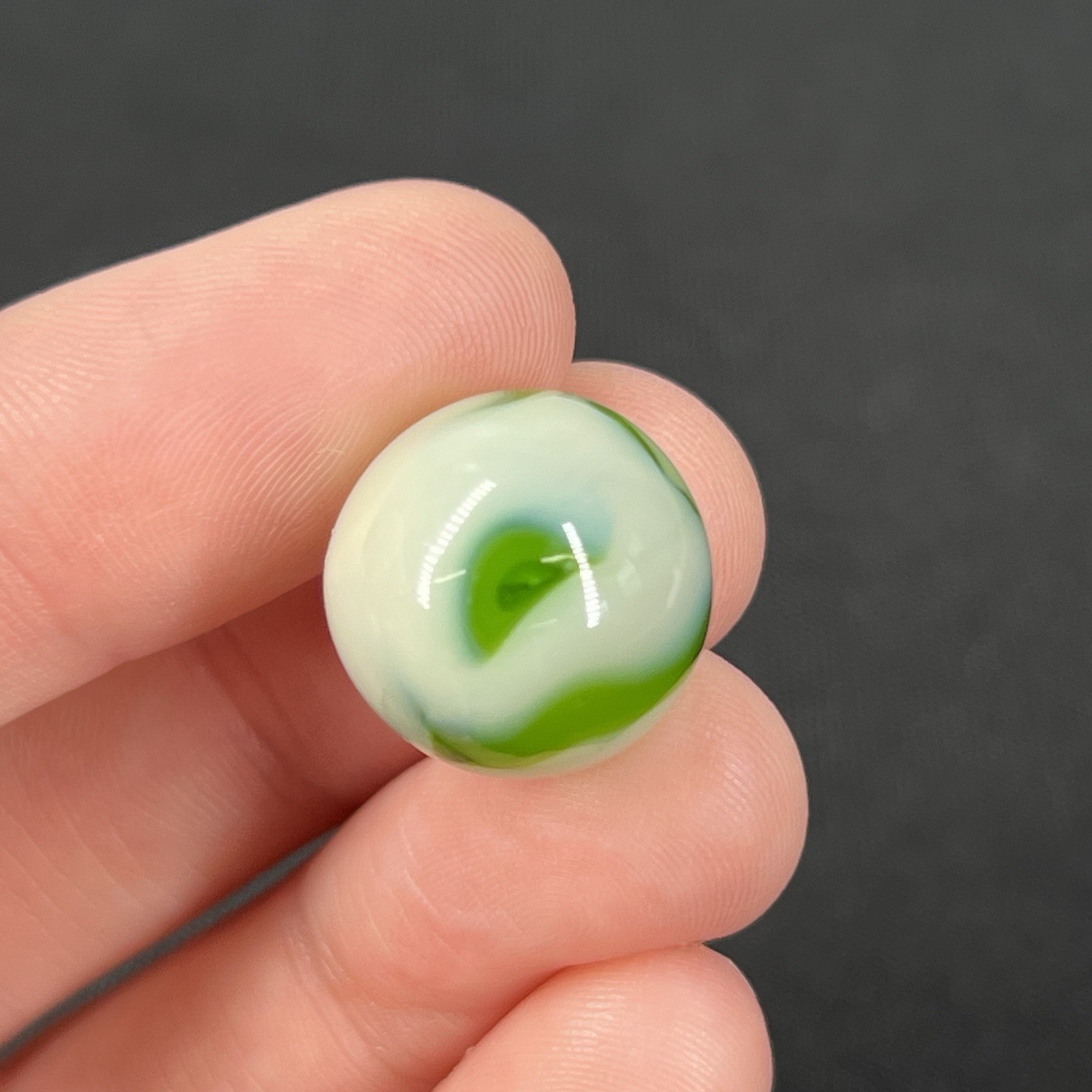 VTG Green Glass Marble Christensen Akro Peltier Vitro .6” Cream & Swirl