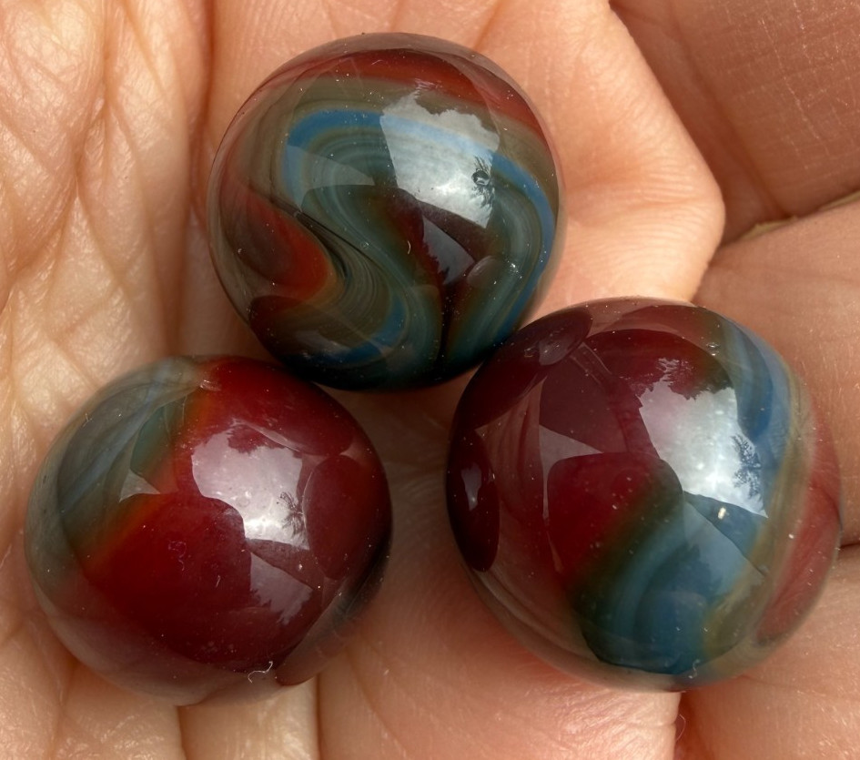 Lot of 3 JABO Classics Marbles Burgundy Blue & Gray .59″ – .61″ Mint
