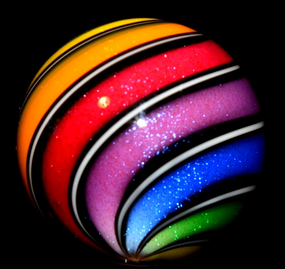 HOT HOUSE GLASS MARBLE/1.483″-CLASSIC BEACHBALL HUGE BOULDER-TANGERINE,LAVENDER+