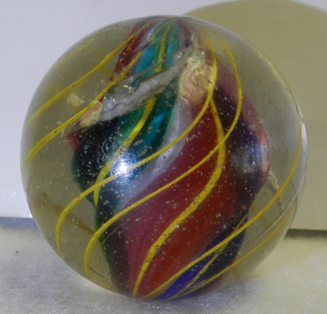 #20713m Huge 1.73 Inches Vintage German Handmade Solid Core Swirl Marble NM
