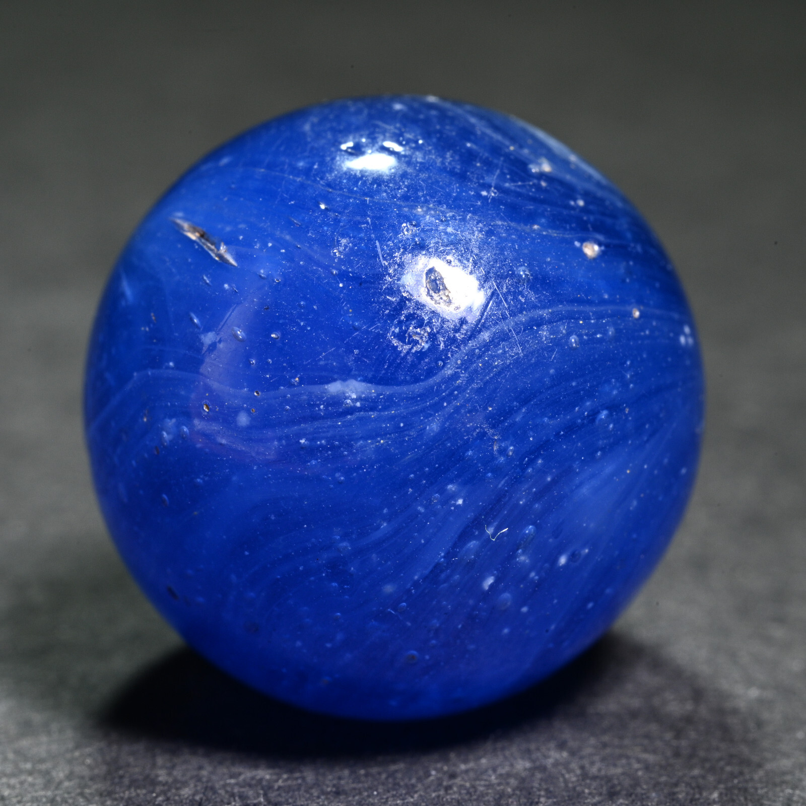 Greiner Antique German Handmade Marble Early 1860s Bubbly Blue 21.4mm 13/16”