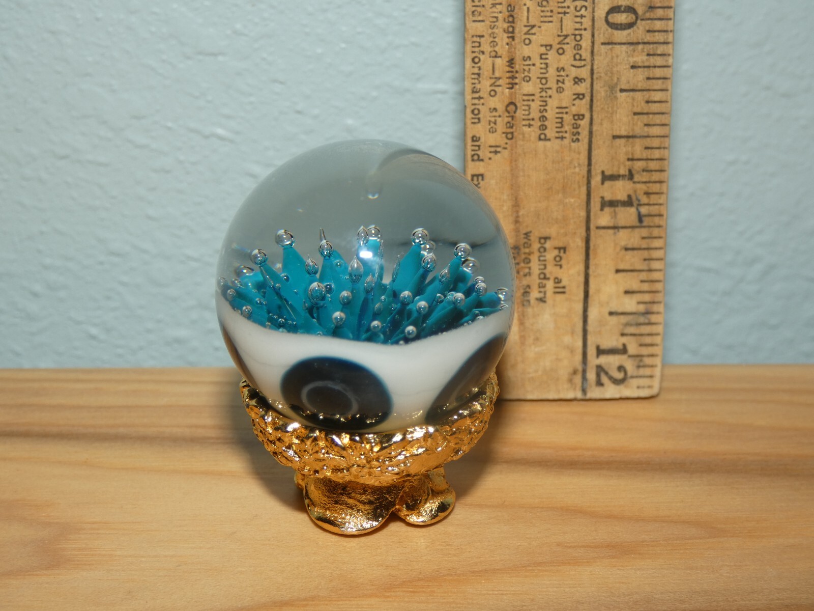 Art Glass Marble Signed and Dated 2008 w/ Controlled Bubbles 1.5″ Beauty