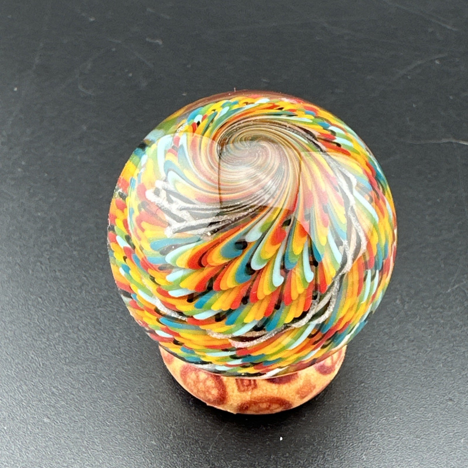 Contemporary Handmade Art Glass Marble 1.33″ Swirly Cane Filigree Pattern + UV