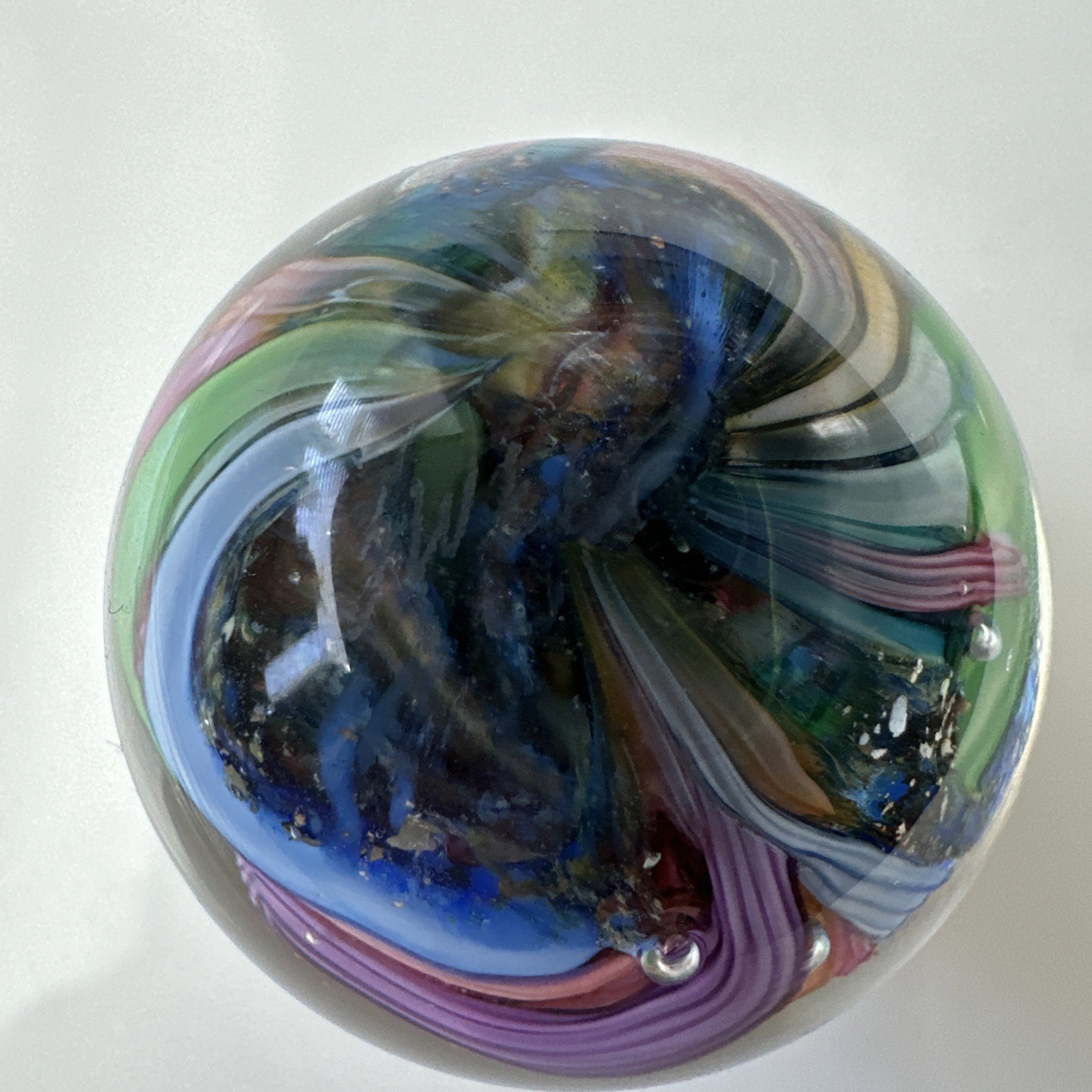 Doug Sweet SIGNED 1.42” 1980’s Millefiori Scrambled Lampwork Art Glass Marble